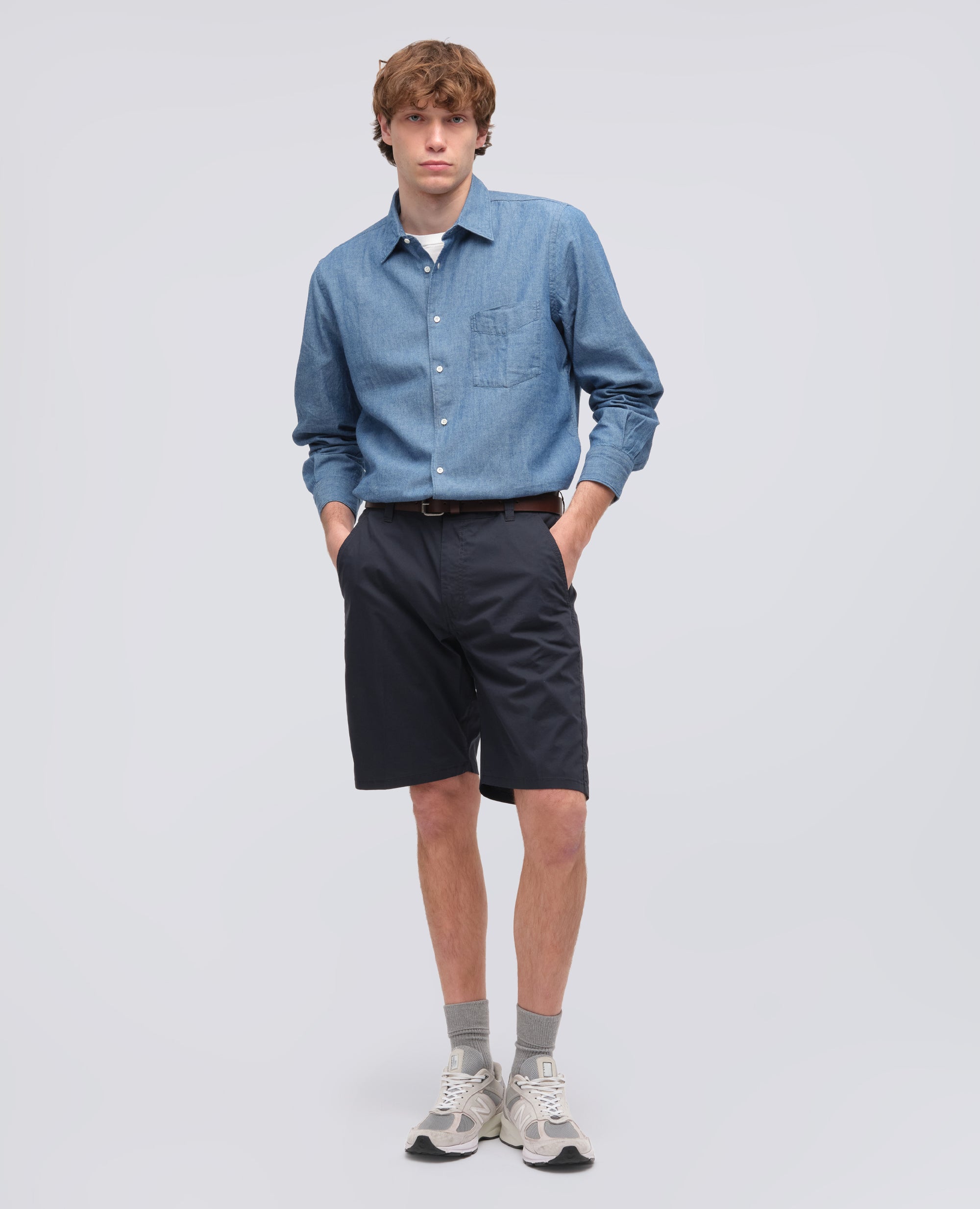 BERMUDA CHINO IN POPELINE DI COTONE E NYLON-NAVY-NAVY-AZUL MARINO-NAVY-NAVY