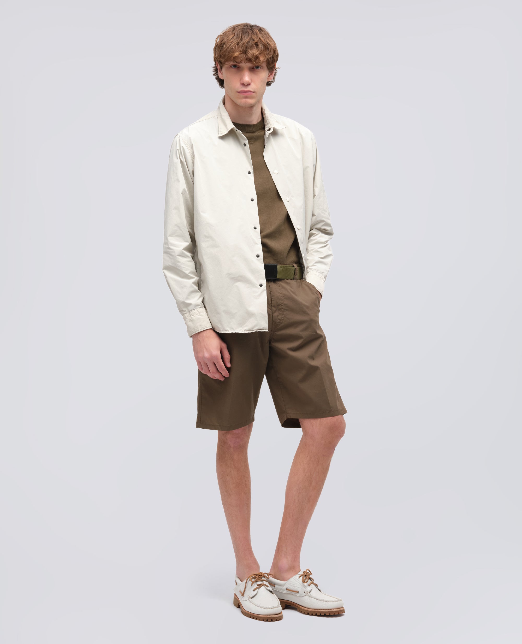 BERMUDA CHINO IN POPELINE DI COTONE E NYLON-MILITARE-MILITARY-MILITAR-MILITAR-MILITAIRE