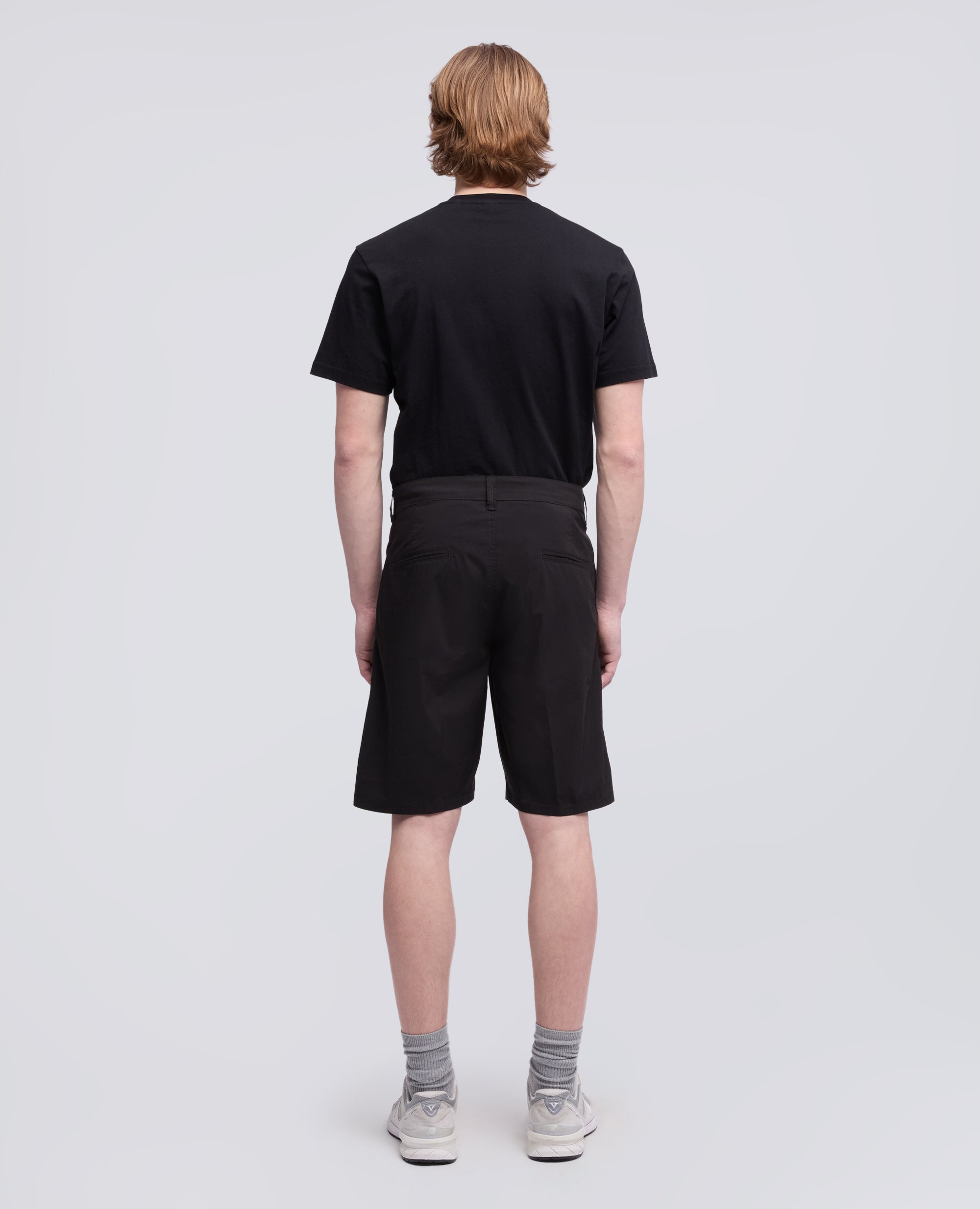 BERMUDA CHINO IN GABARDINA DI COTONE E LINO-NERO-BLACK-NEGRO-SCHWARZ-NOIR
