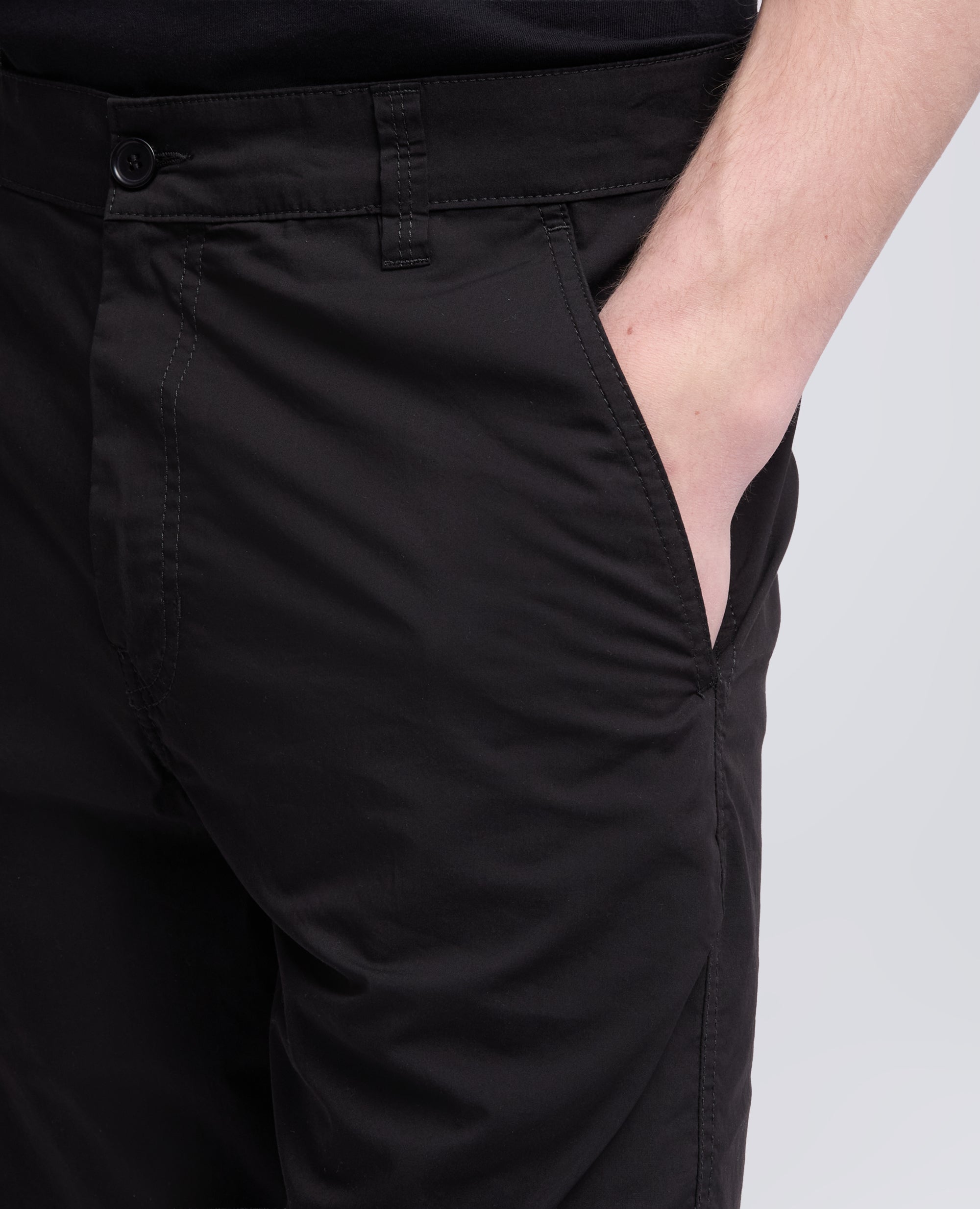 BERMUDA CHINO IN GABARDINA DI COTONE E LINO-NERO-BLACK-NEGRO-SCHWARZ-NOIR