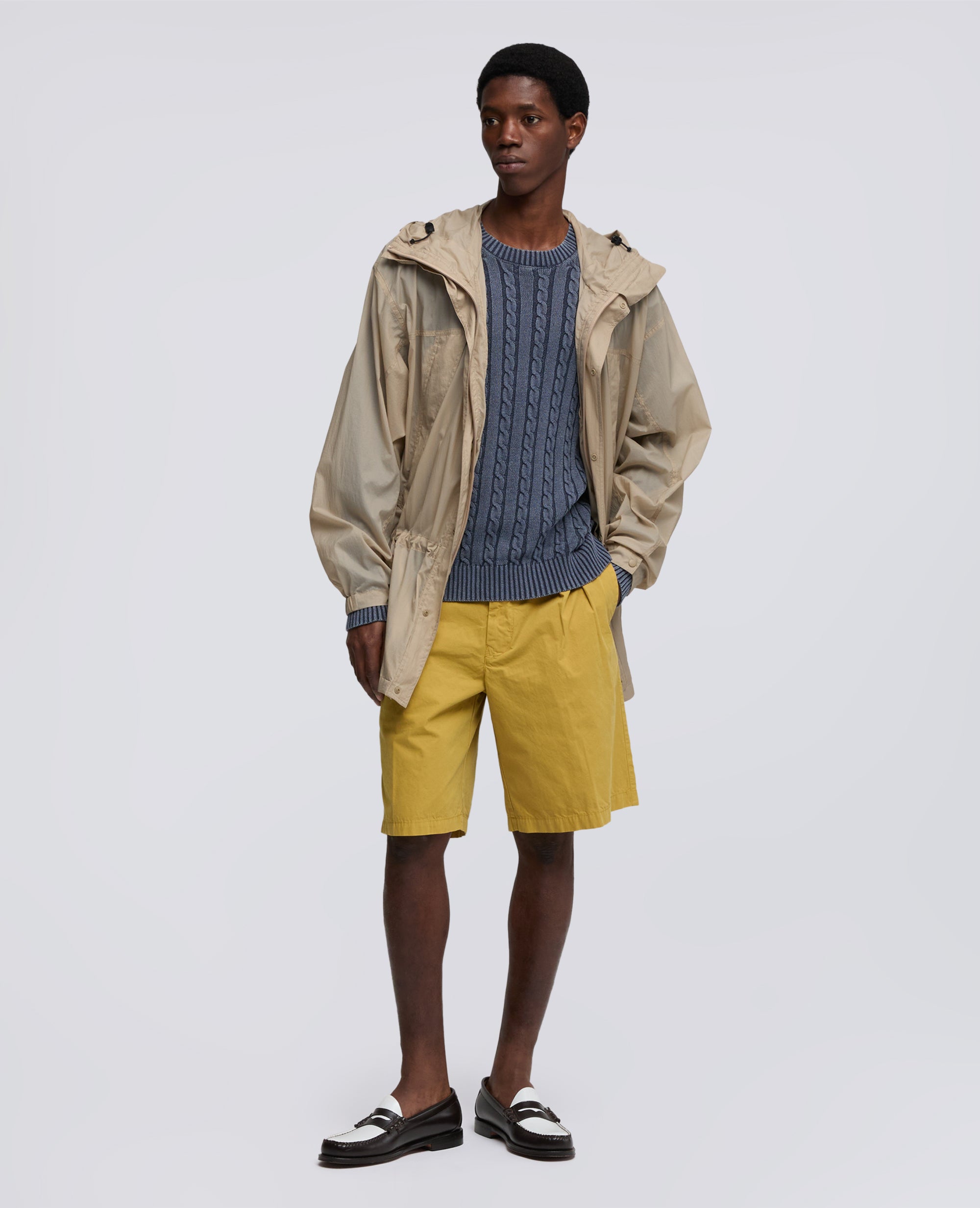 BERMUDA IN TELA DI COTONE TINTO CAPO-SENAPE-MUSTARD YELLOW-MOSTAZA-SENF-MOUTARDE