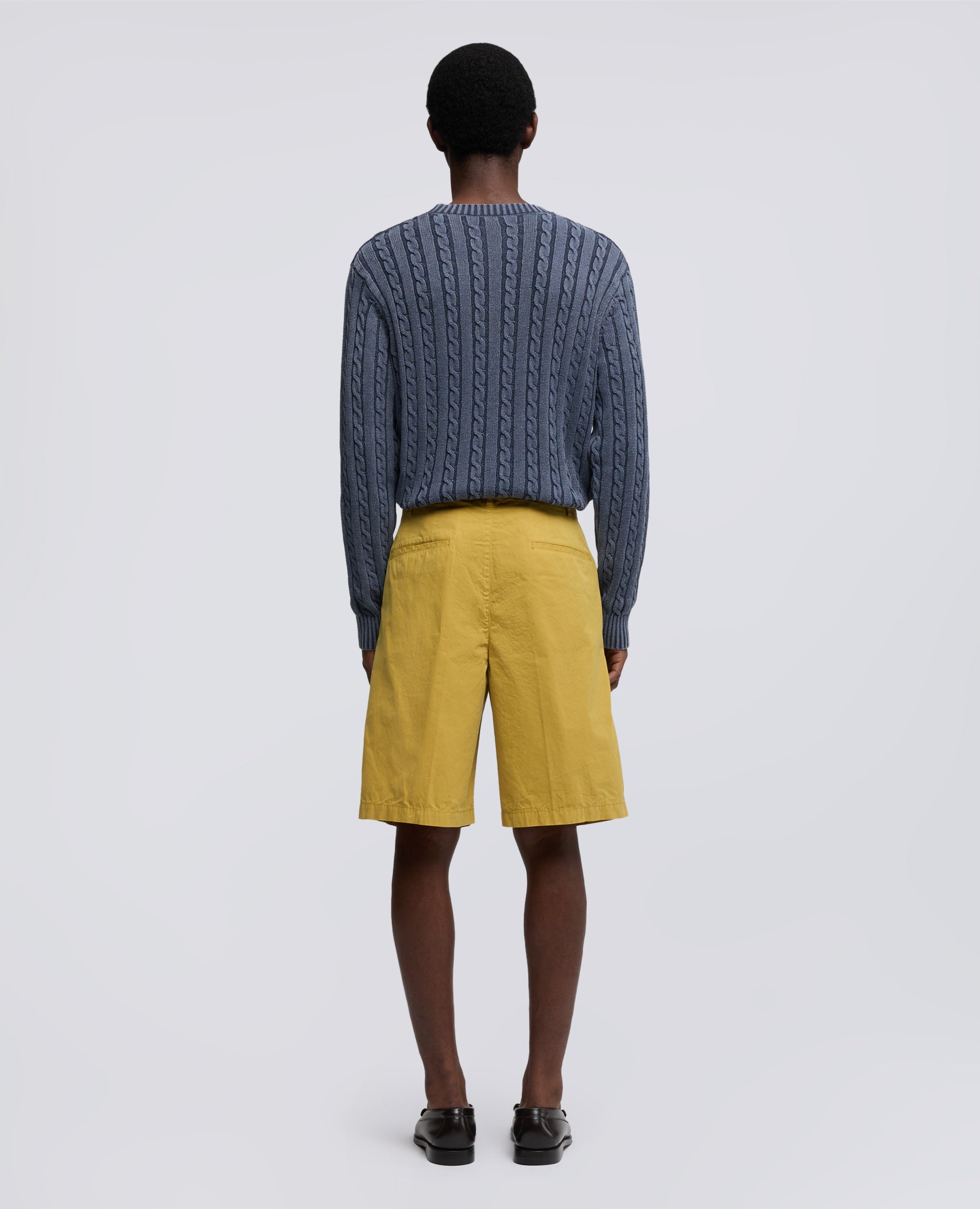 BERMUDA IN TELA DI COTONE TINTO CAPO-SENAPE-MUSTARD YELLOW-MOSTAZA-SENF-MOUTARDE