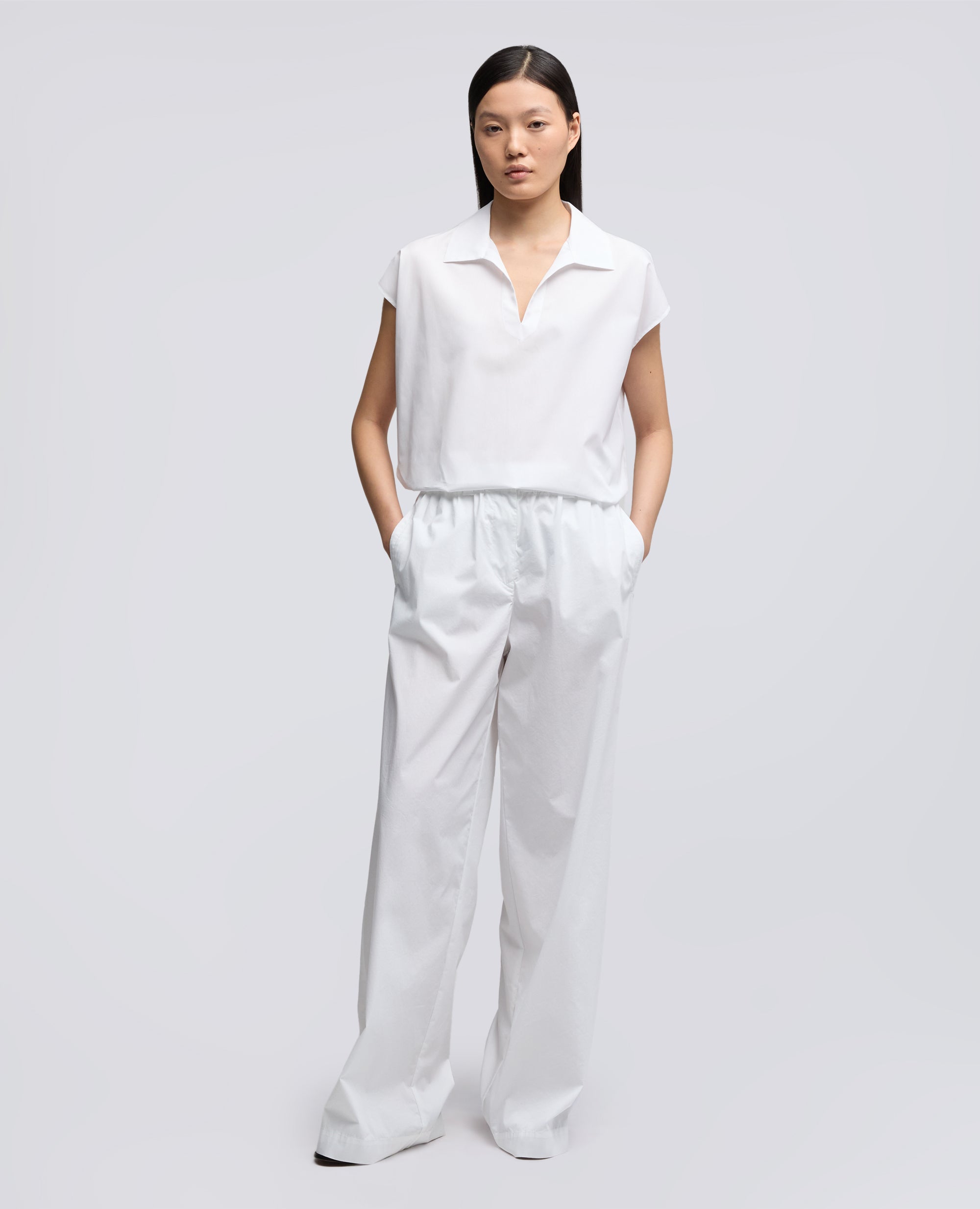 PANTALONE IN POPELINE DI COTONE NYLON STRETCH-BIANCO-WHITE-BLANCO-WEISS-BLANC