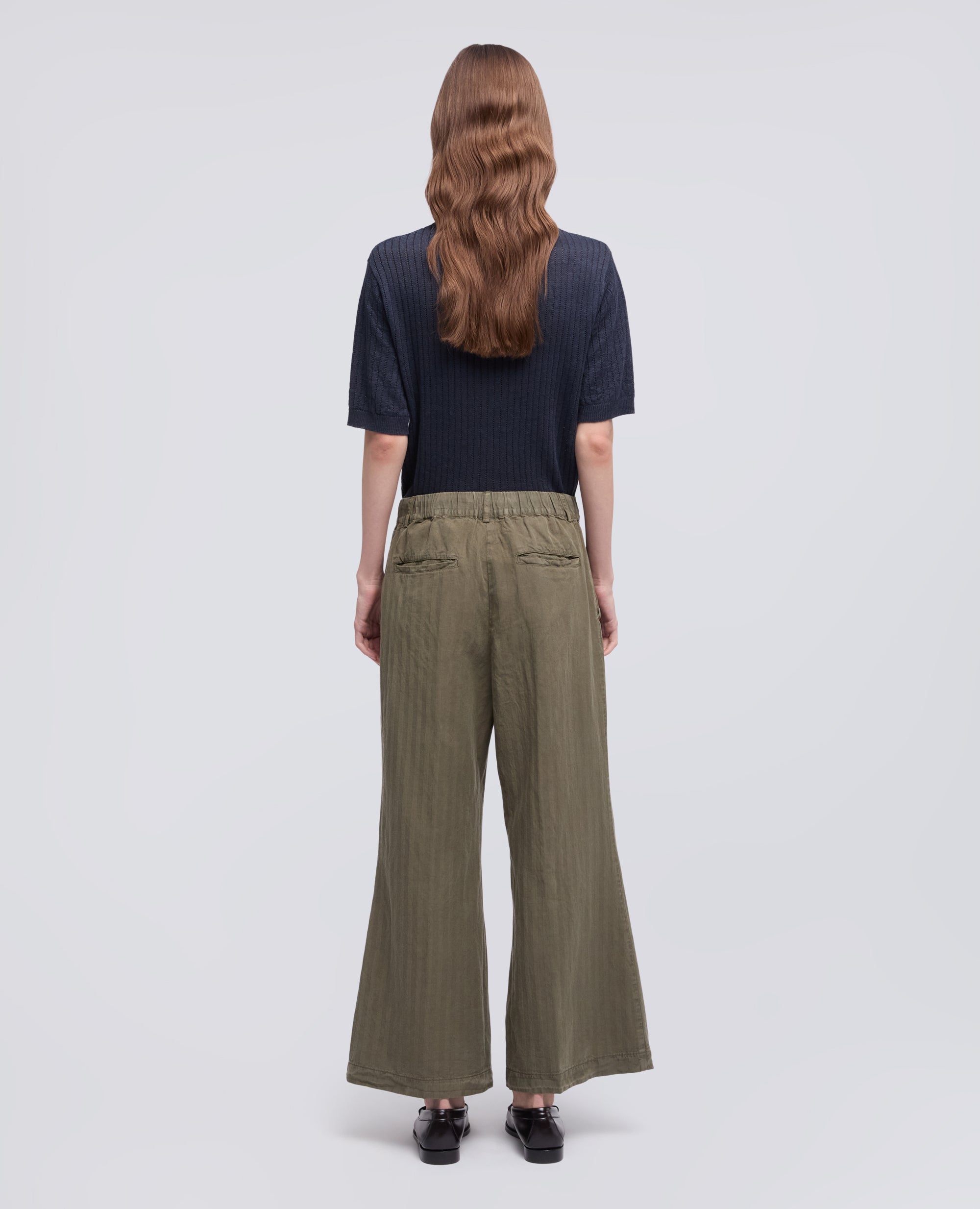 PANTALONE IN HERRINGBONE LYOCELL IN LINO E COTONE TINTO CAPO-MILITARE-MILITARY-MILITAR-MILITAR-MILITAIRE