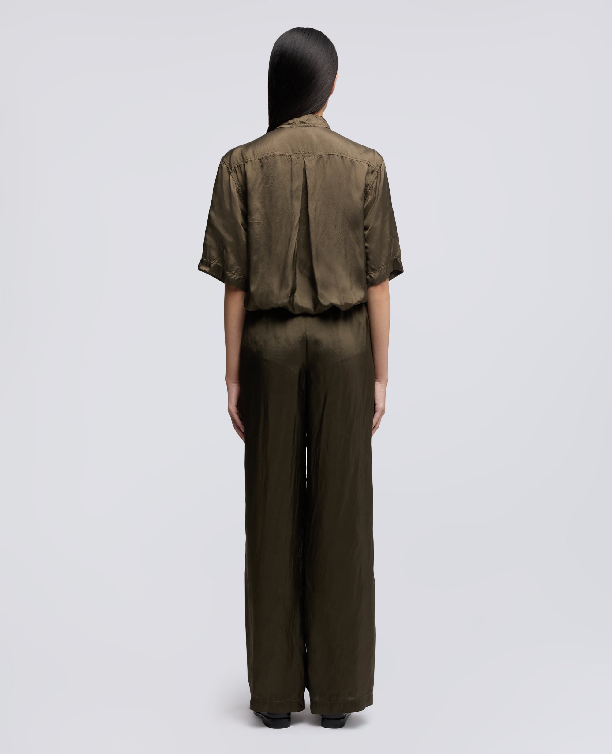 PANTALONE IN TWILL DI VISCOSA LAVATO-MILITARE-MILITARY-MILITAR-MILITAR-MILITAIRE