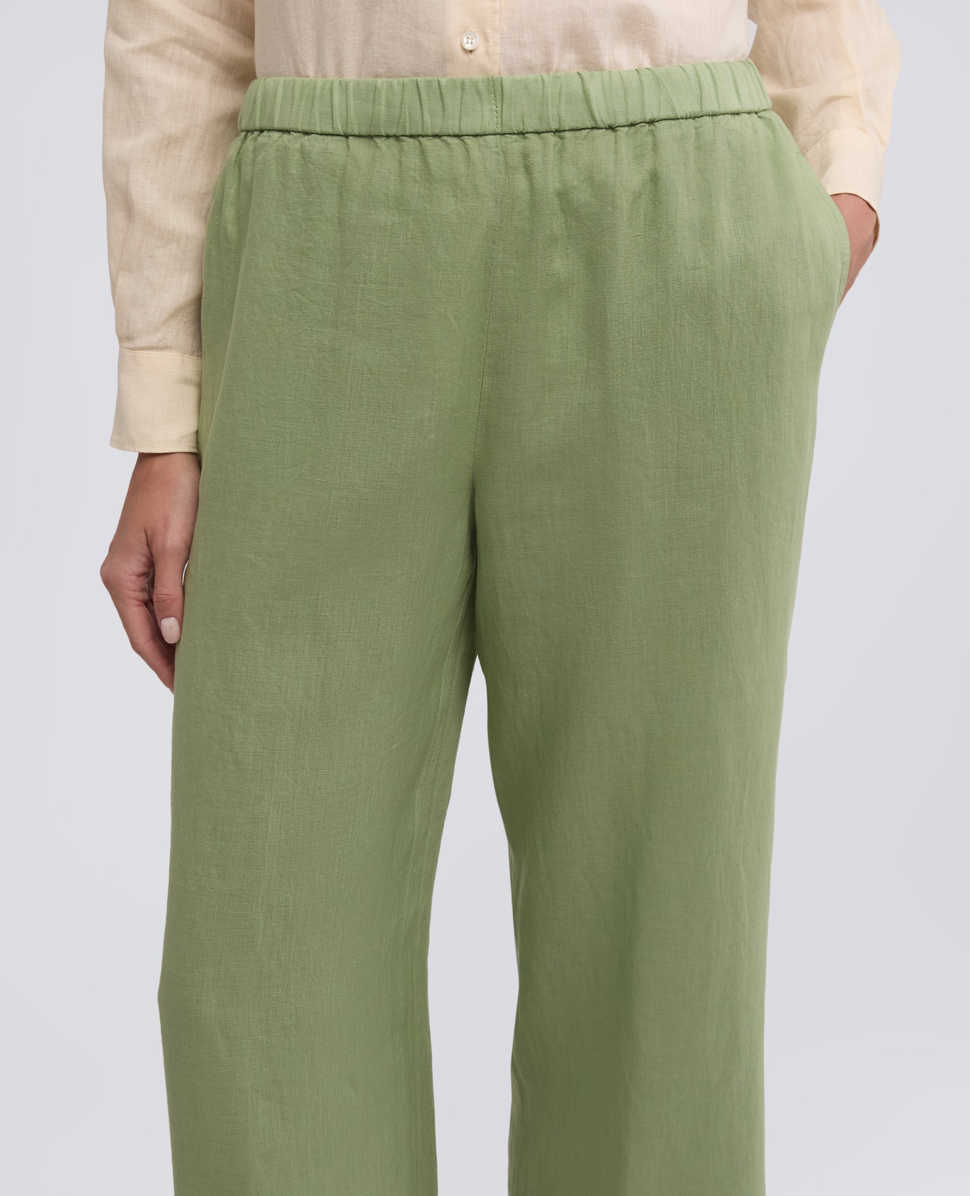PANTALONE IN LINO-SALVIA-SAGE GREEN-ARENA-SALBEIGRUN-SAUGE