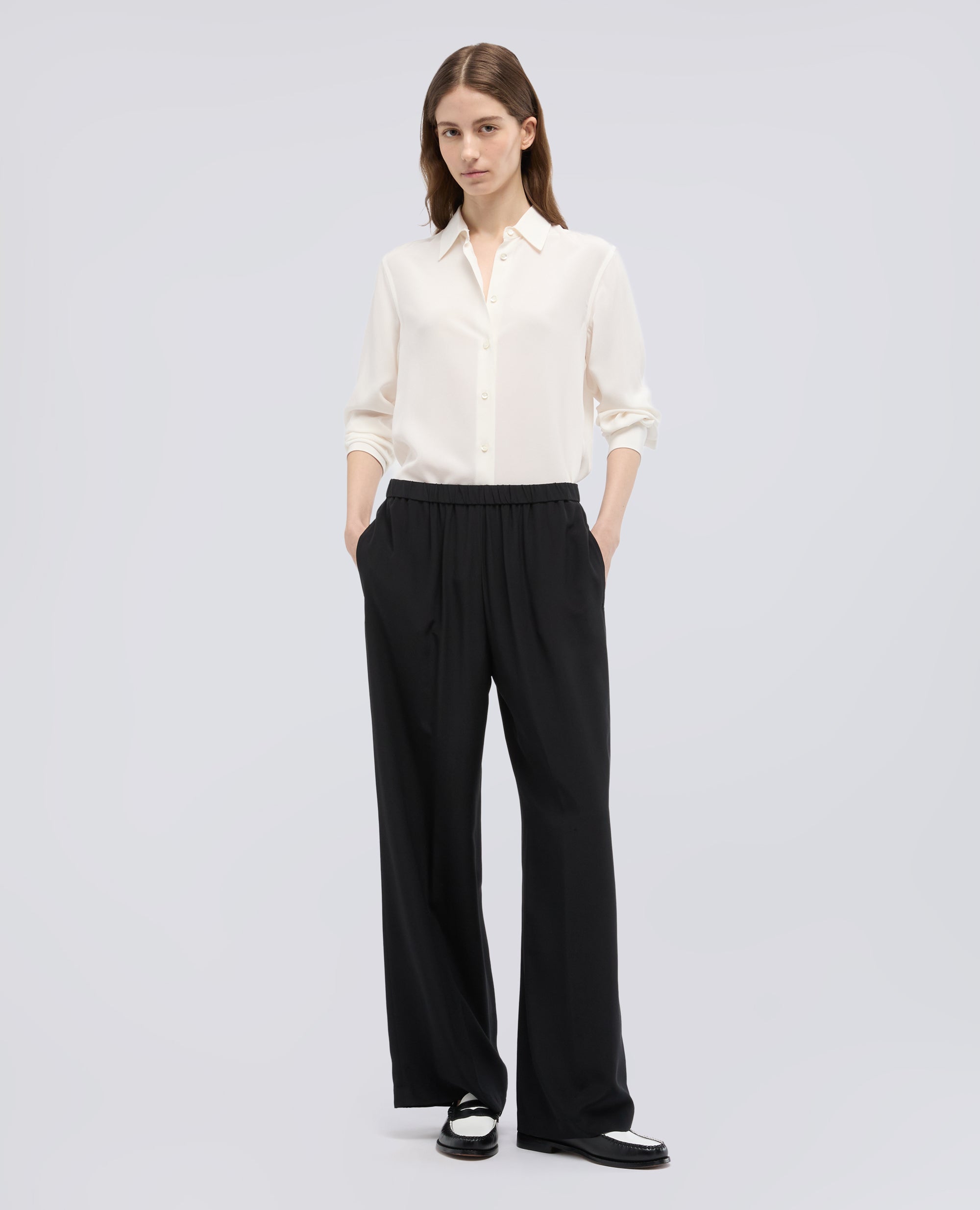 PANTALONE IN CREPE DE CHINE SETA-NERO-BLACK-NEGRO-SCHWARZ-NOIR