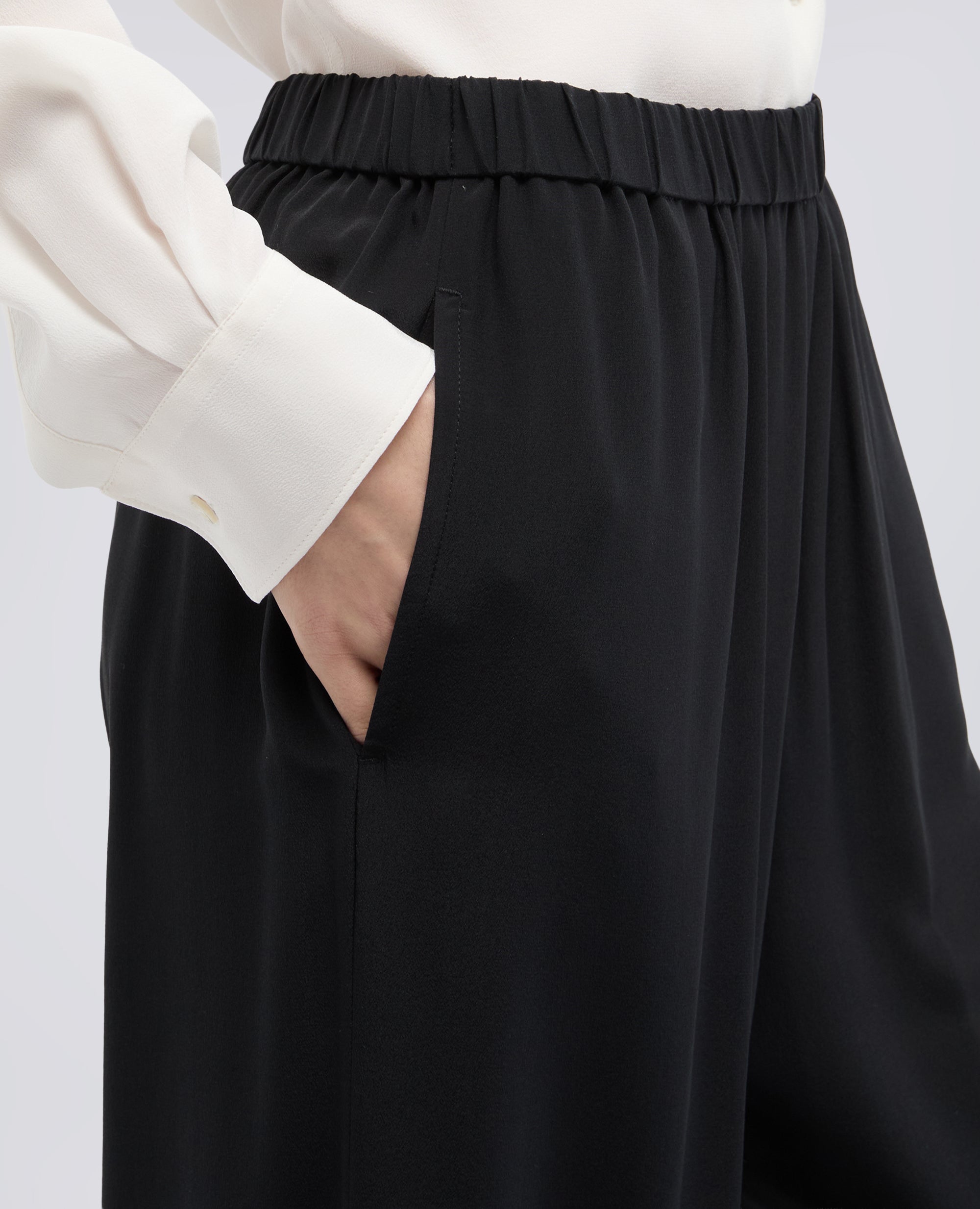 PANTALONE IN CREPE DE CHINE SETA-NERO-BLACK-NEGRO-SCHWARZ-NOIR