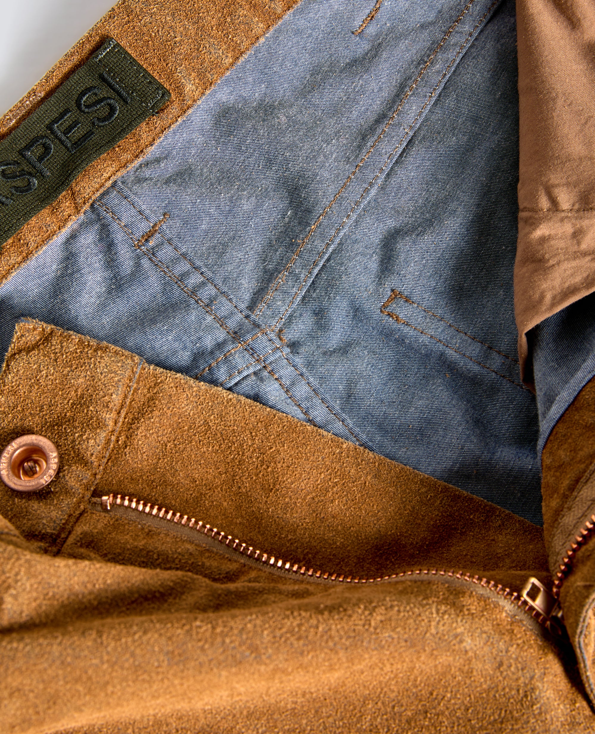 PANTALONE IN CHAMBRAY FLOCCATO PELLE-COLONIALE-COLONIAL BEIGE-COLONIAL-KOLONIALBEIGE-COLONIAL