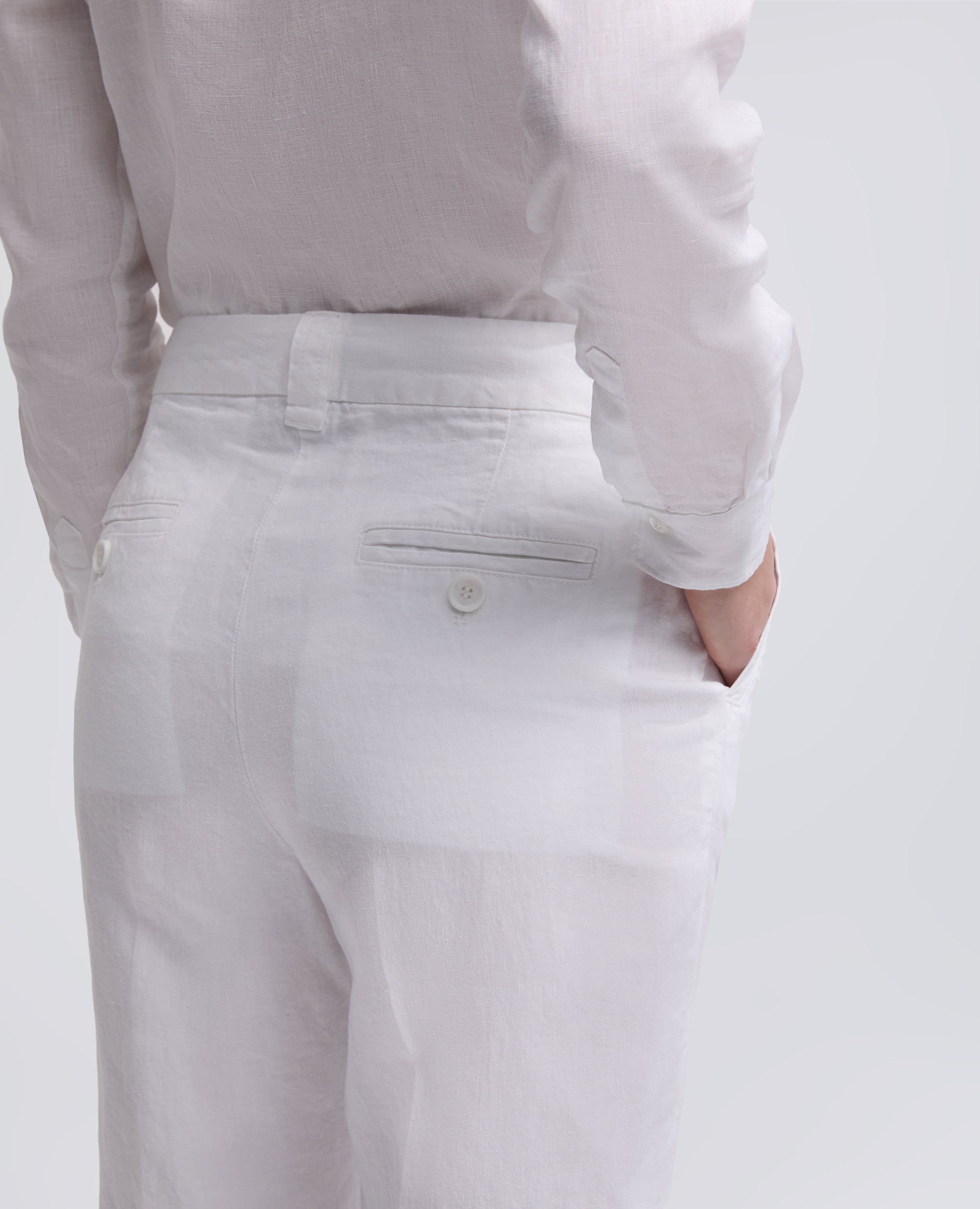 PANTALONE IN LINO FIAMMATO COMPATTO TINTO CAPO-BIANCO-WHITE-BLANCO-WEISS-BLANC