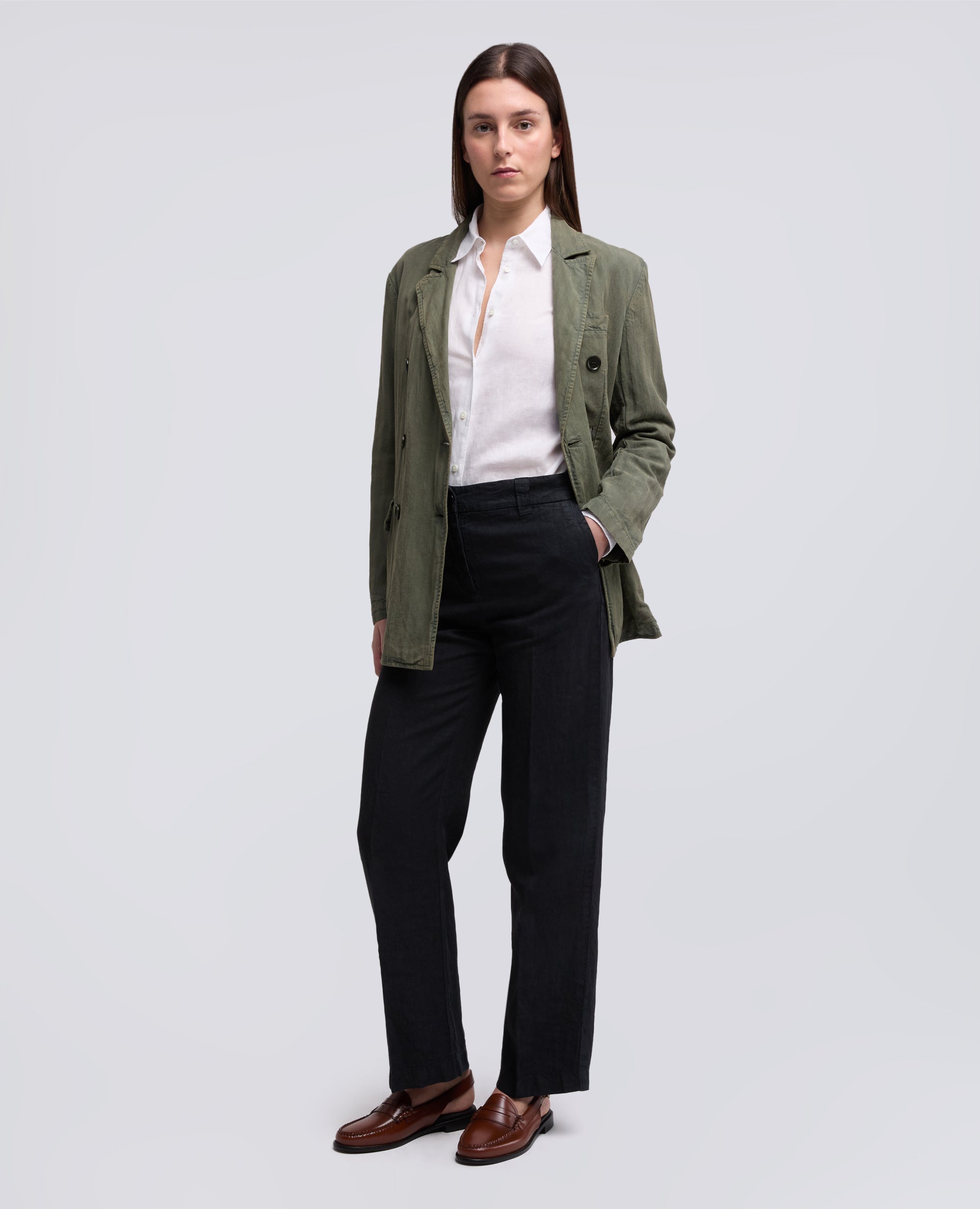 PANTALONE IN LINO FIAMMATO COMPATTO TINTO CAPO-NAVY-NAVY-AZUL MARINO-NAVY-NAVY