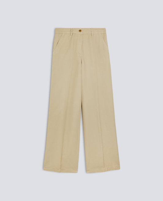 PANTALONE IN GABARDINA COTONE LINO TINTO CAPO-BEIGE-BEIGE-BEIS-BEIGE-BEIGE