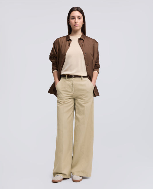 PANTALONE IN GABARDINA COTONE LINO TINTO CAPO-BEIGE-BEIGE-BEIS-BEIGE-BEIGE