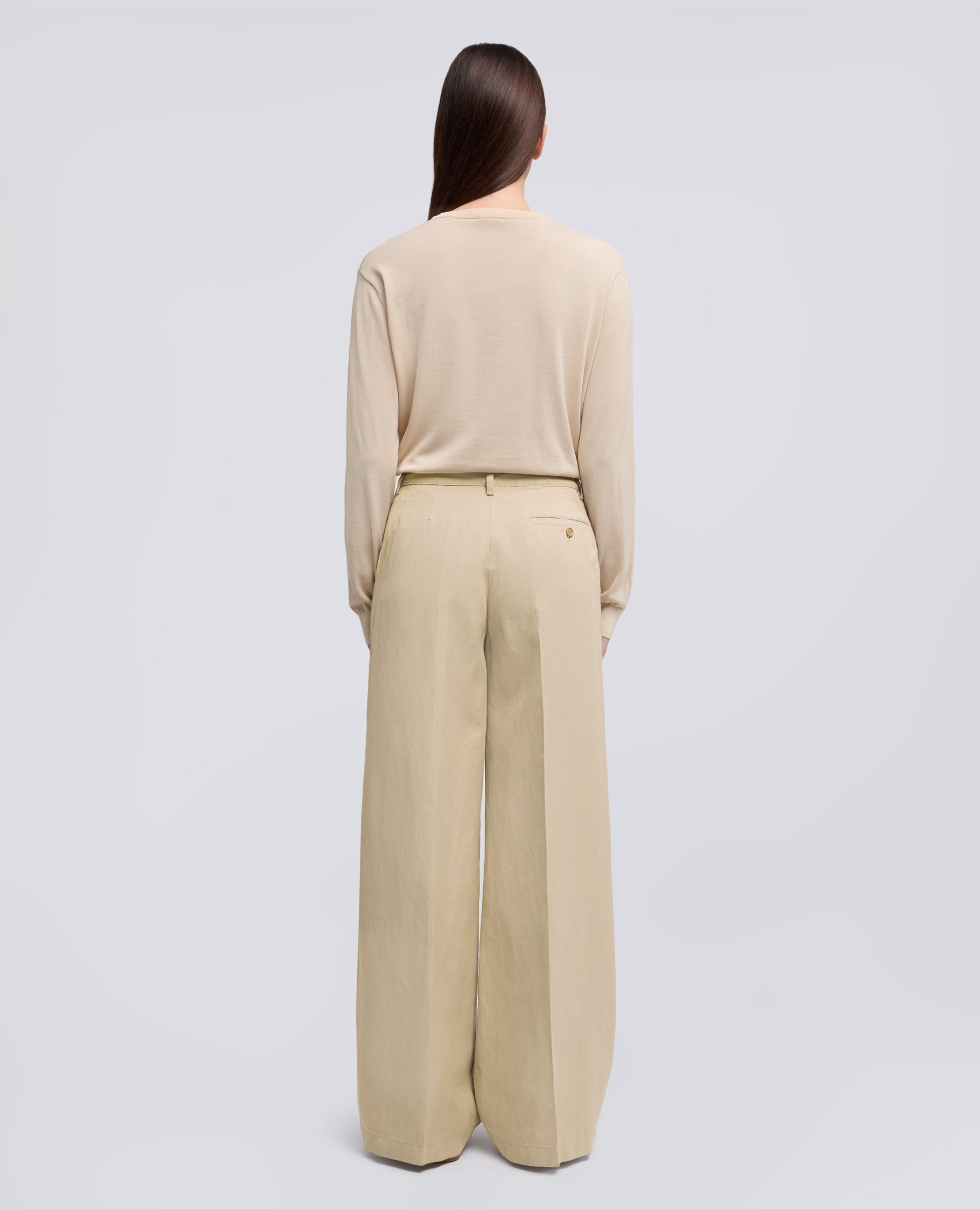 PANTALONE IN GABARDINA COTONE LINO TINTO CAPO-BEIGE-BEIGE-BEIS-BEIGE-BEIGE