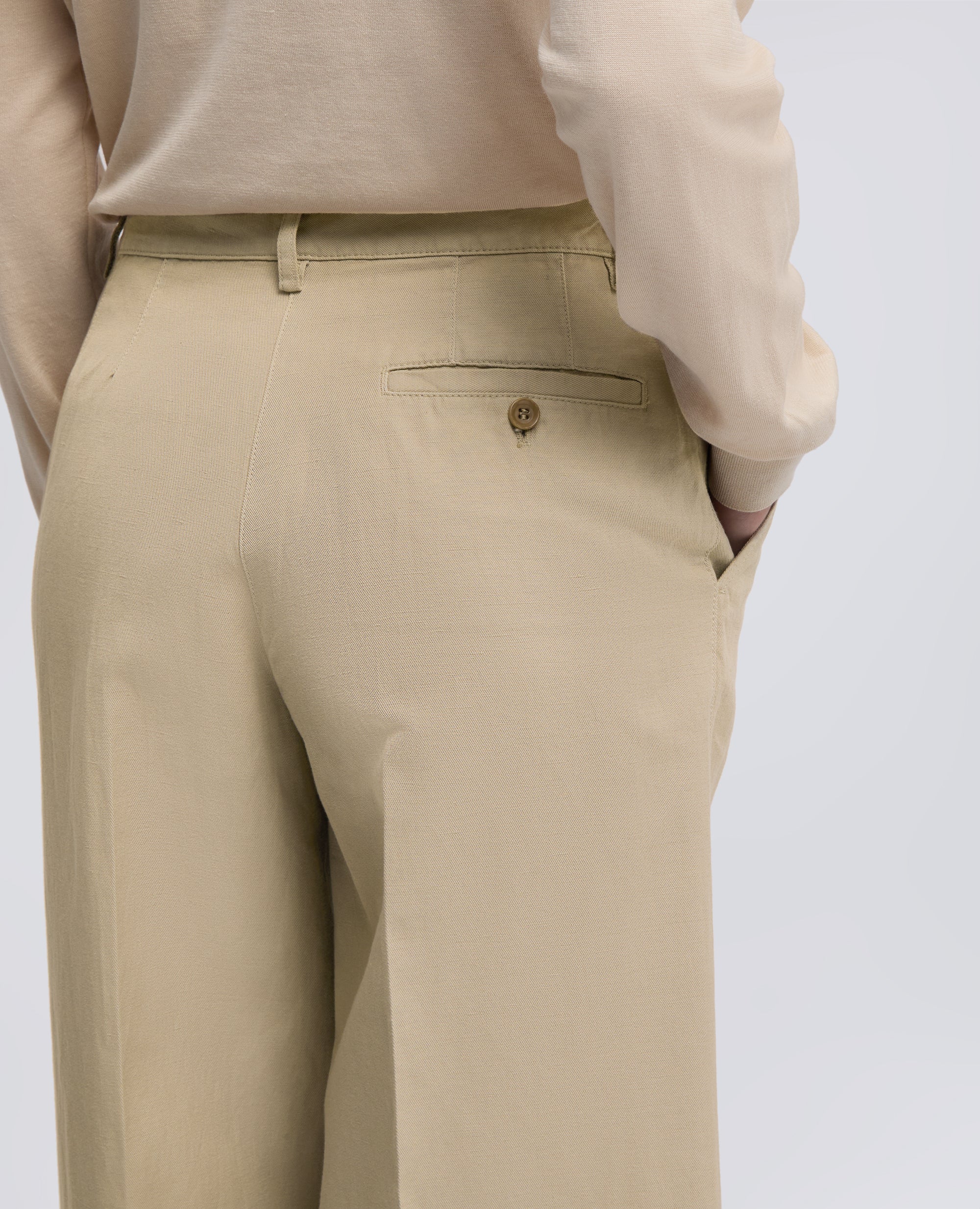 PANTALONE IN GABARDINA COTONE LINO TINTO CAPO-BEIGE-BEIGE-BEIS-BEIGE-BEIGE
