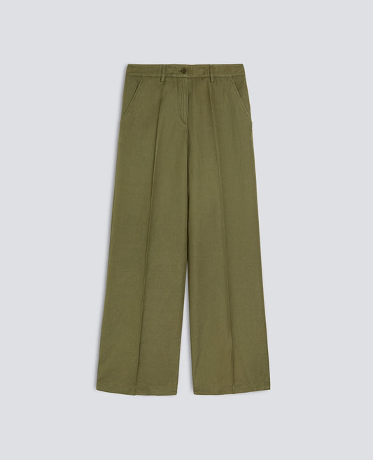 PANTALONE IN GABARDINA COTONE LINO TINTO CAPO-MILITARE-MILITARY-MILITAR-MILITAR-MILITAIRE