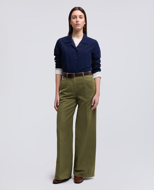 PANTALONE IN GABARDINA COTONE LINO TINTO CAPO-MILITARE-MILITARY-MILITAR-MILITAR-MILITAIRE