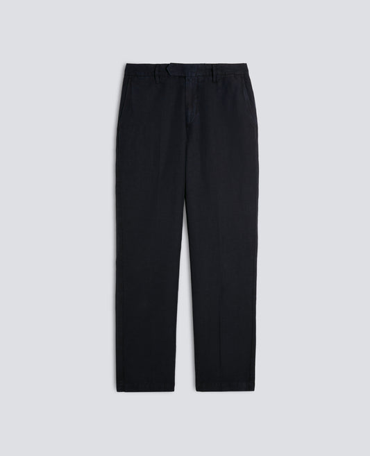 PANTALONE IN TELA FIAMMATA COTONE E LINO TINTO CAPO-NAVY-NAVY-AZUL MARINO-NAVY-NAVY