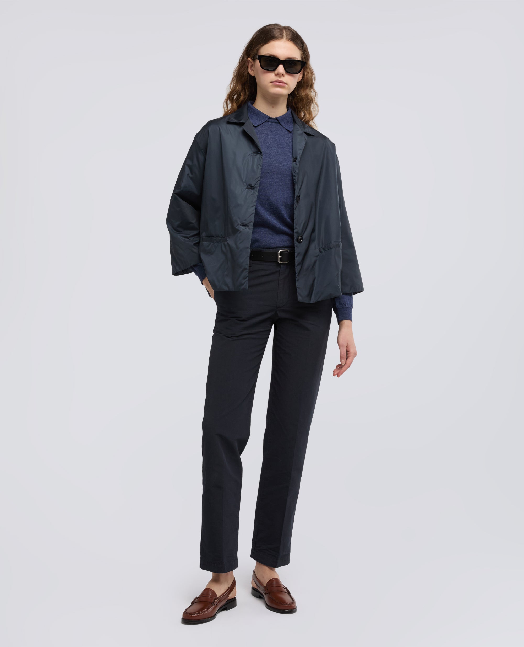 PANTALONE IN TELA FIAMMATA COTONE E LINO TINTO CAPO-NAVY-NAVY-AZUL MARINO-NAVY-NAVY