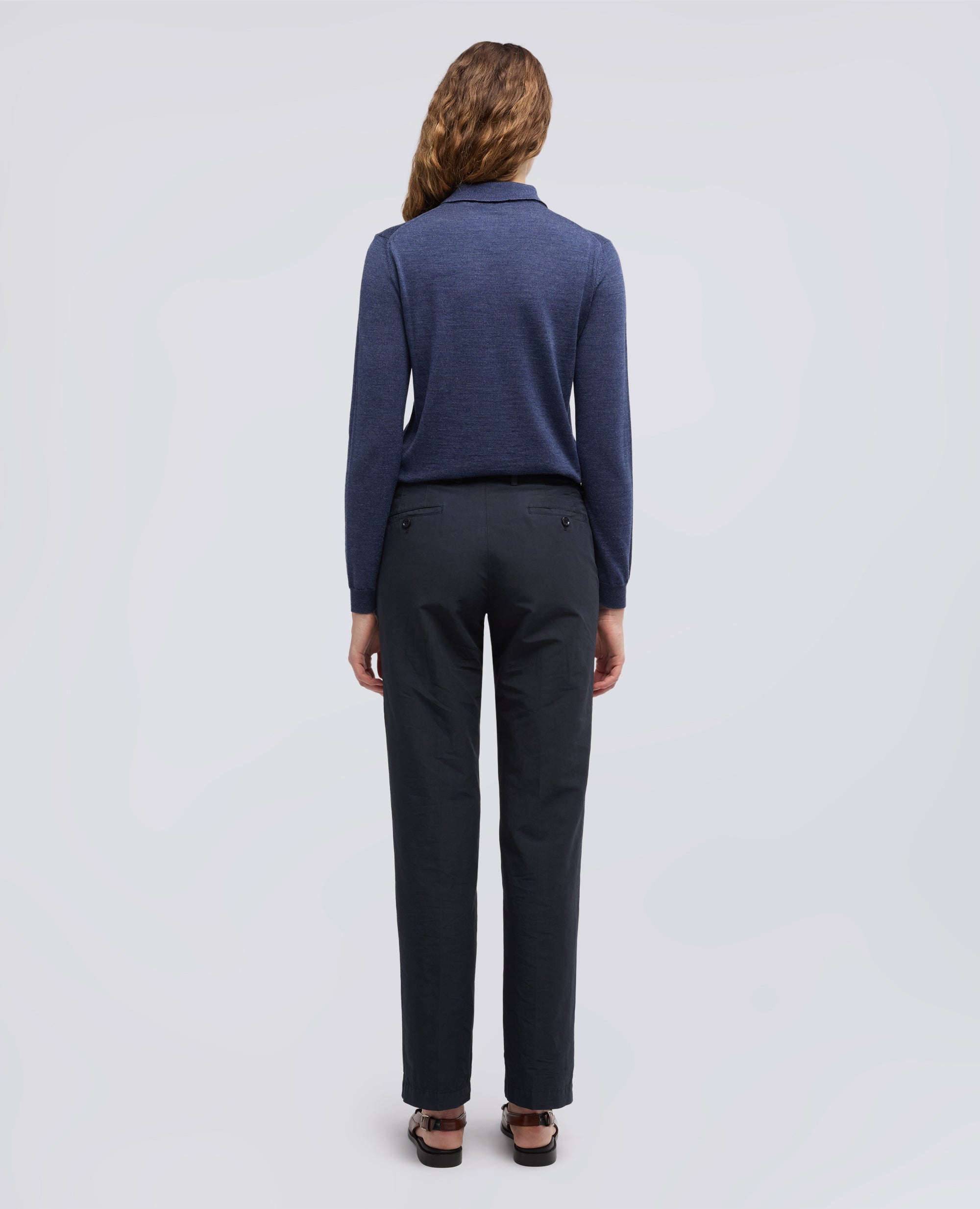 PANTALONE IN TELA FIAMMATA COTONE E LINO TINTO CAPO-NAVY-NAVY-AZUL MARINO-NAVY-NAVY