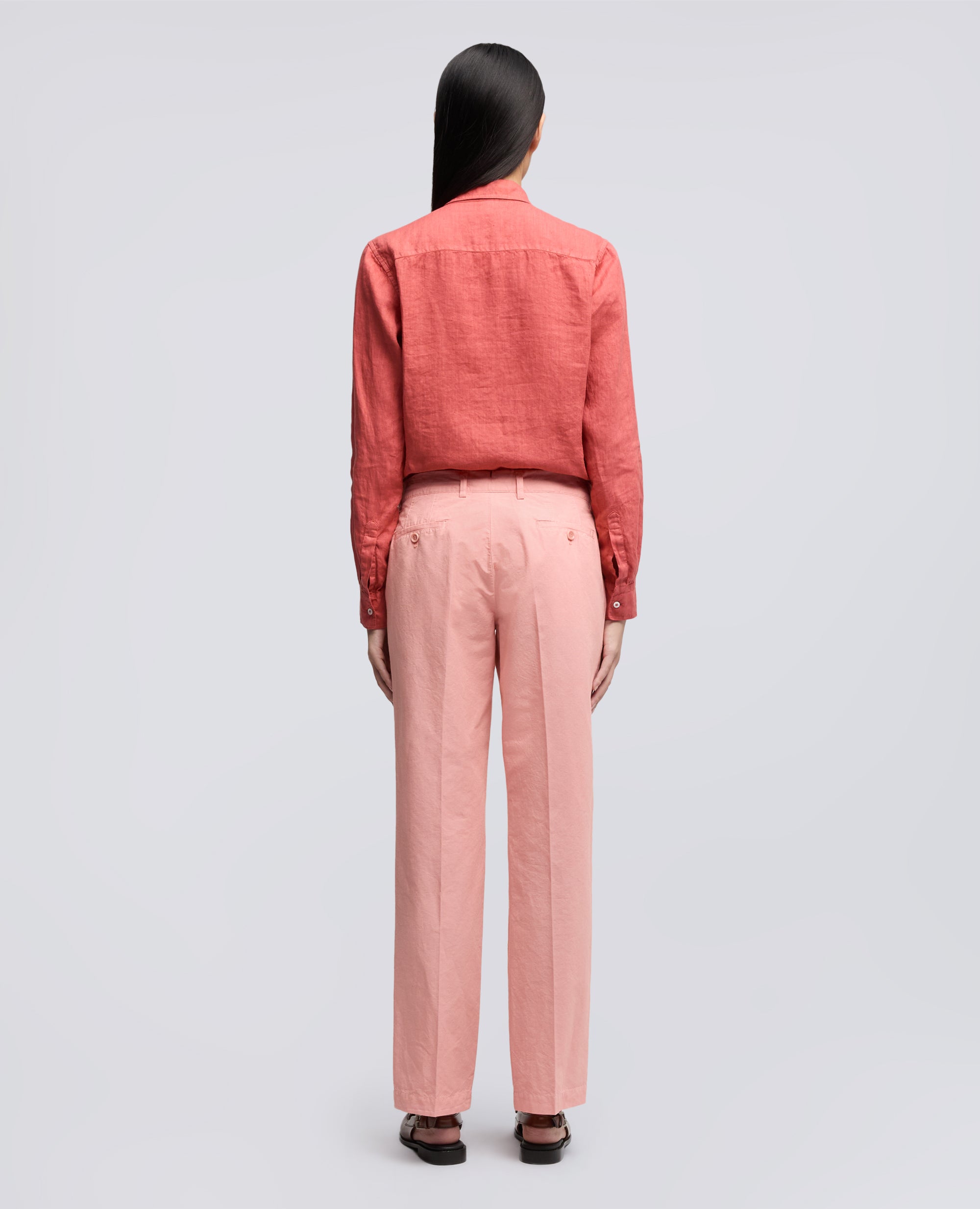 PANTALONE IN TELA FIAMMATA COTONE E LINO TINTO CAPO-ROSA-PINK-ROSA-ROSA-ROSE