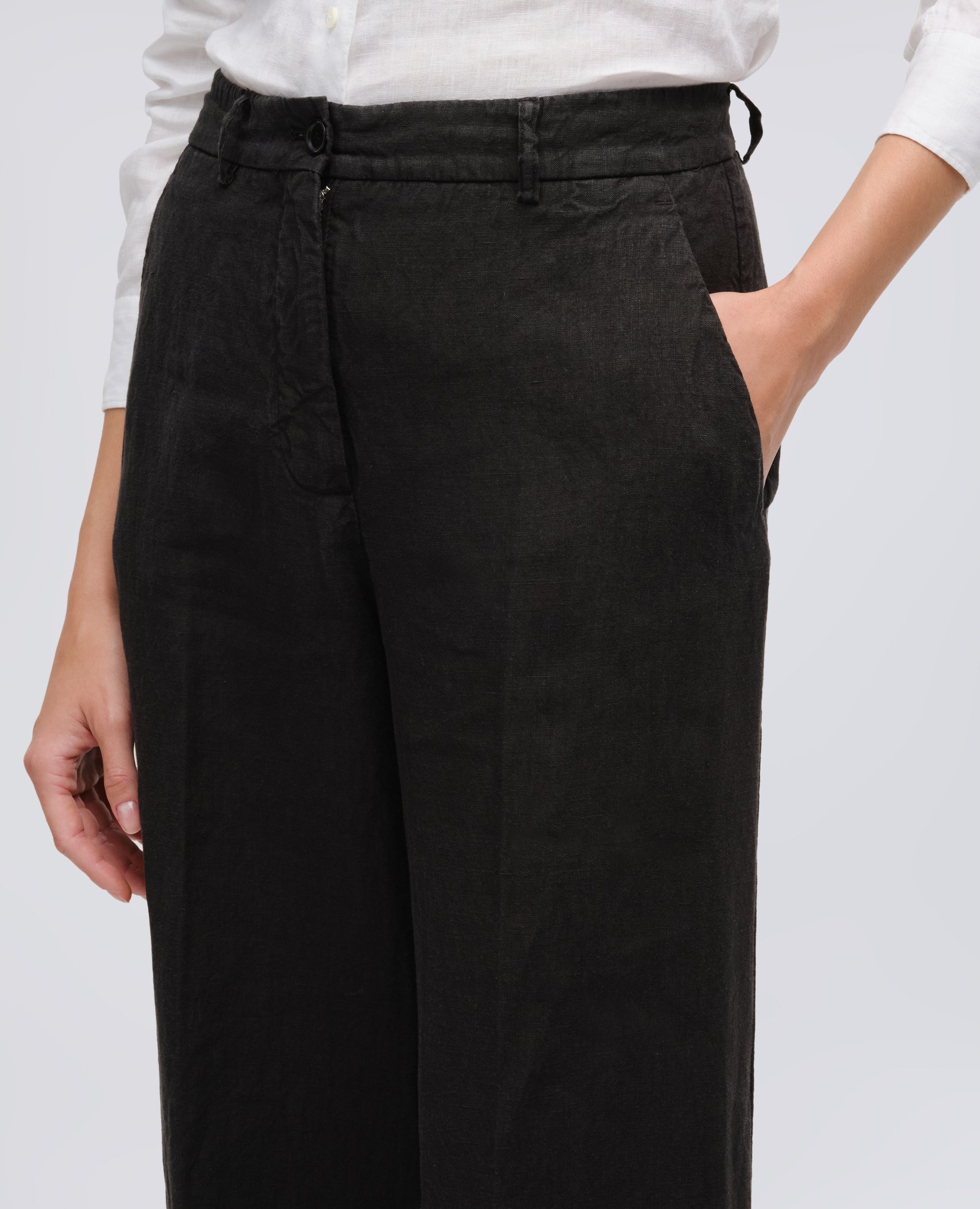 PANTALONE IN TELA DI LINO-NERO-BLACK-NEGRO-SCHWARZ-NOIR