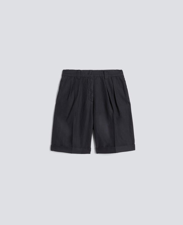 BERMUDA IN GABARDINE IN COTONE E LINO FIAMMATO TINTO CAPO-NAVY-NAVY-AZUL MARINO-NAVY-NAVY