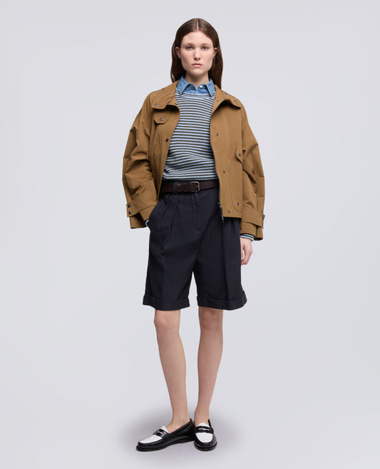 BERMUDA IN GABARDINE IN COTONE E LINO FIAMMATO TINTO CAPO-NAVY-NAVY-AZUL MARINO-NAVY-NAVY