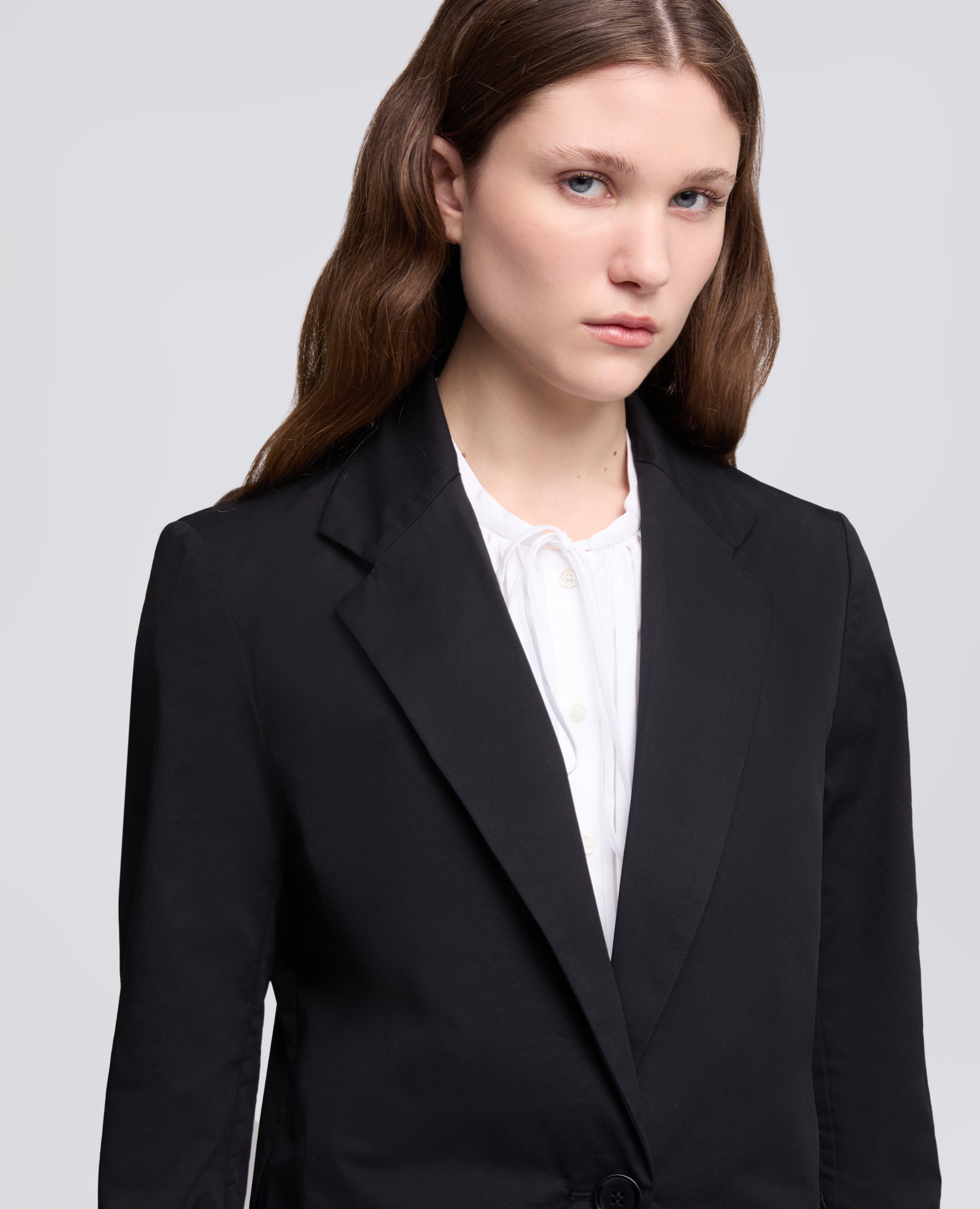 GIACCA MONOPETTO DECOSTRUITA IN TWILL DI COTONE-NERO-BLACK-NEGRO-SCHWARZ-NOIR