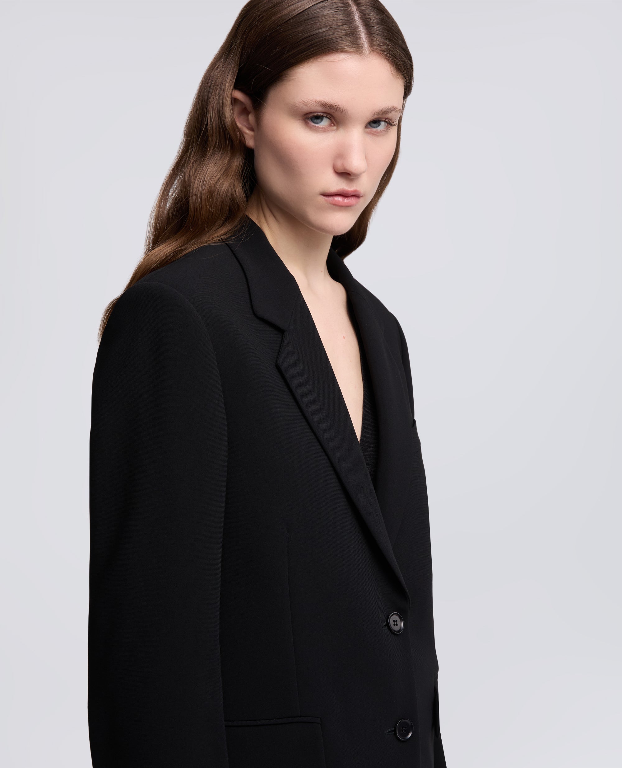 GIACCA MONOPETTO IN CADY CREPE IN TRIACETATO POLIESTERE-NERO-BLACK-NEGRO-SCHWARZ-NOIR