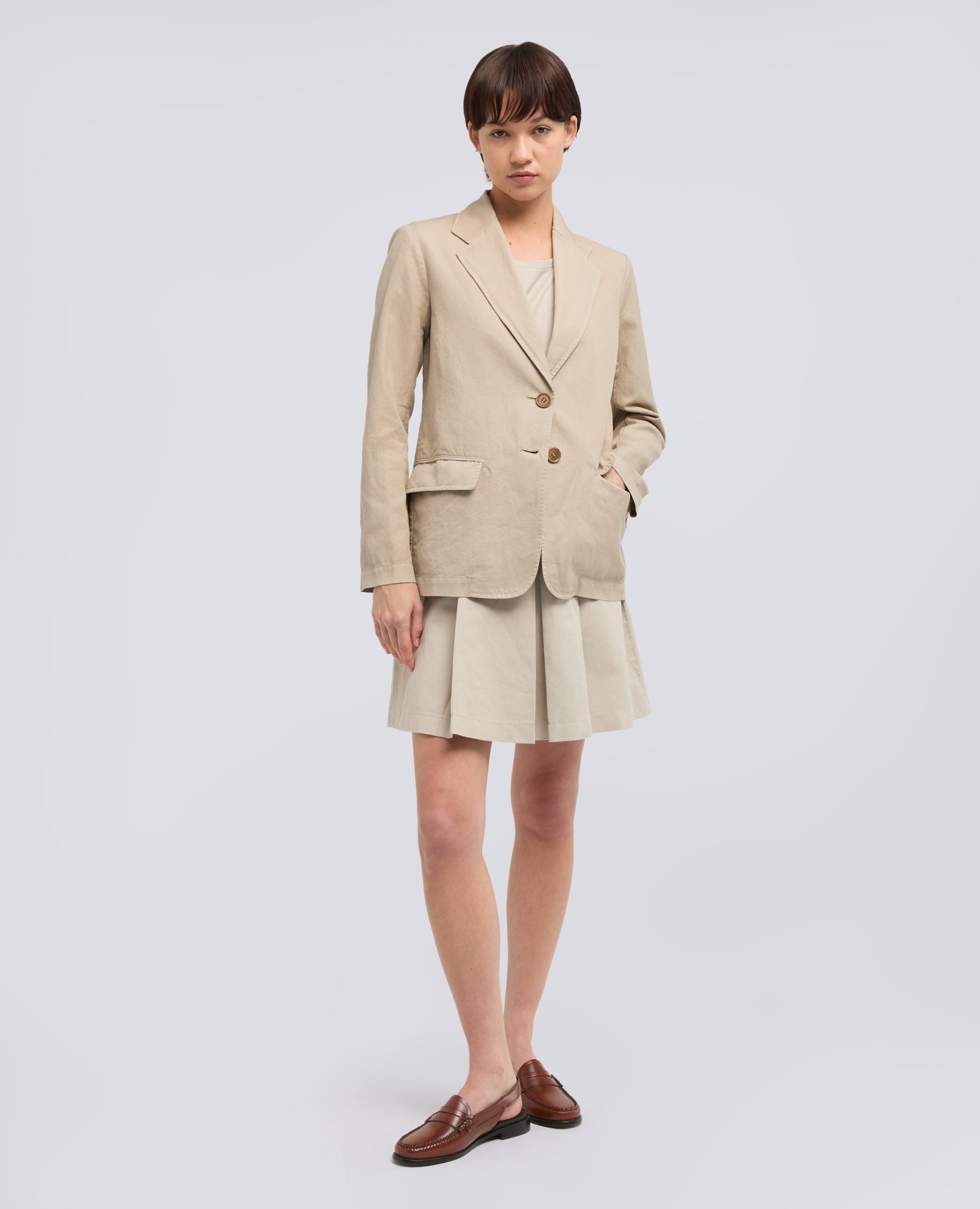 GIACCA MONOPETTO DECOSTRUITA IN GABARDINA COTONE E LINO TINTO CAPO-BEIGE-BEIGE-BEIS-BEIGE-BEIGE