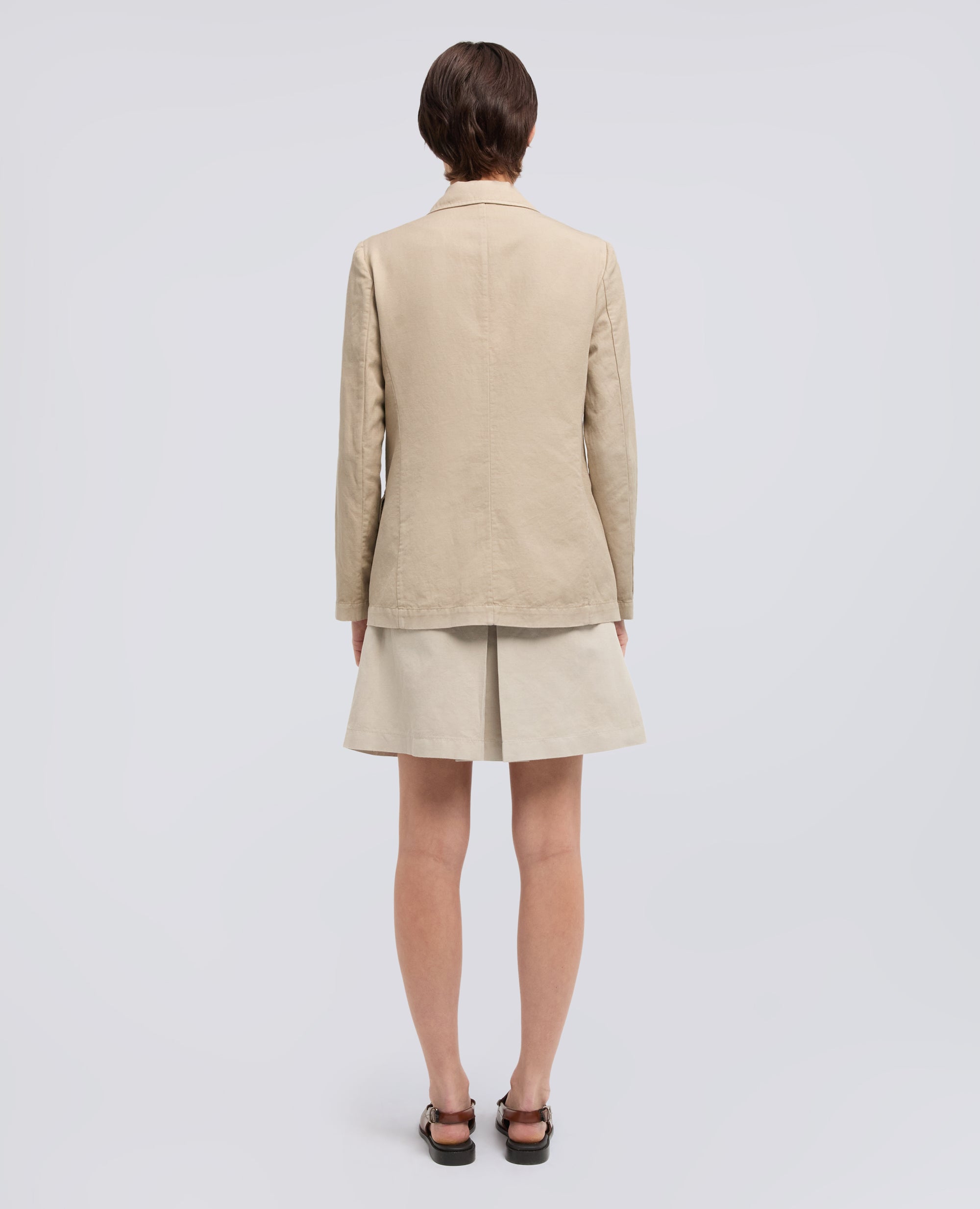 GIACCA MONOPETTO DECOSTRUITA IN GABARDINA COTONE E LINO TINTO CAPO-BEIGE-BEIGE-BEIS-BEIGE-BEIGE