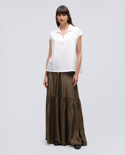 GONNA LUNGA IN TWILL DI VISCOSA-MILITARE-MILITARY-MILITAR-MILITAR-MILITAIRE