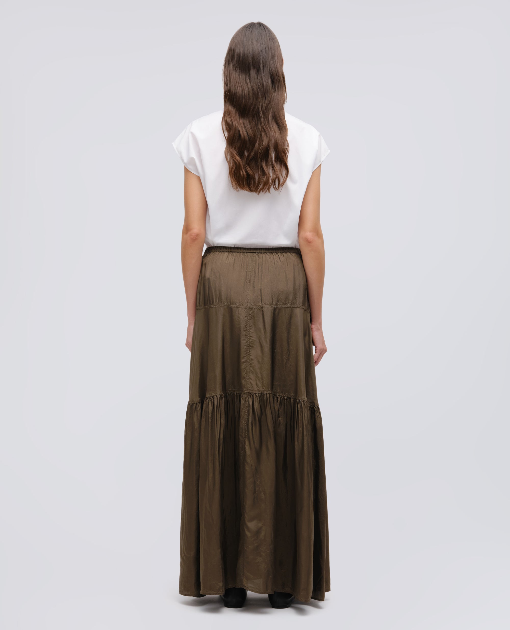 GONNA LUNGA IN TWILL DI VISCOSA-MILITARE-MILITARY-MILITAR-MILITAR-MILITAIRE