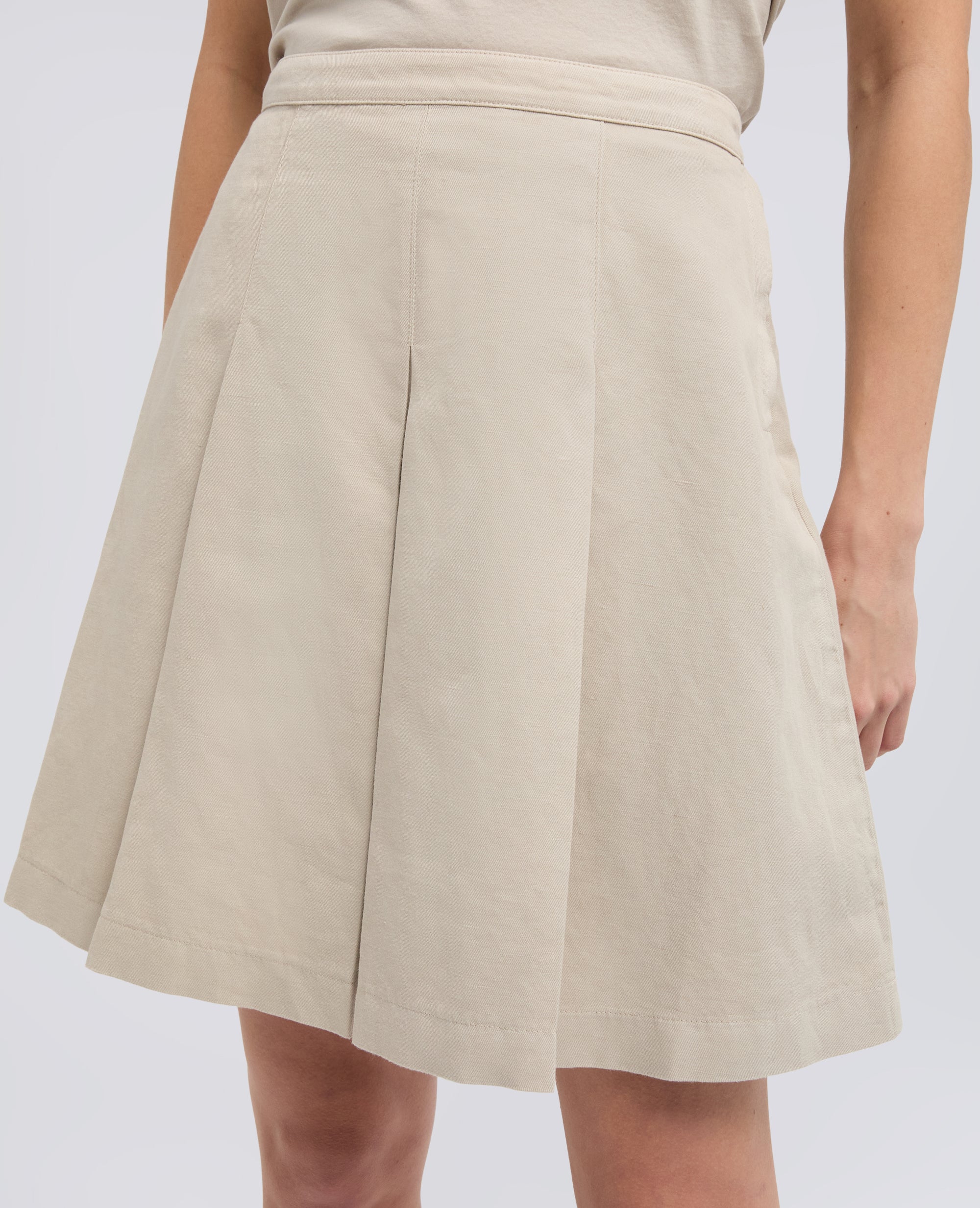 GONNA IN GABARDINE DI COTONE E LINO TINTO CAPO-BEIGE-BEIGE-BEIS-BEIGE-BEIGE