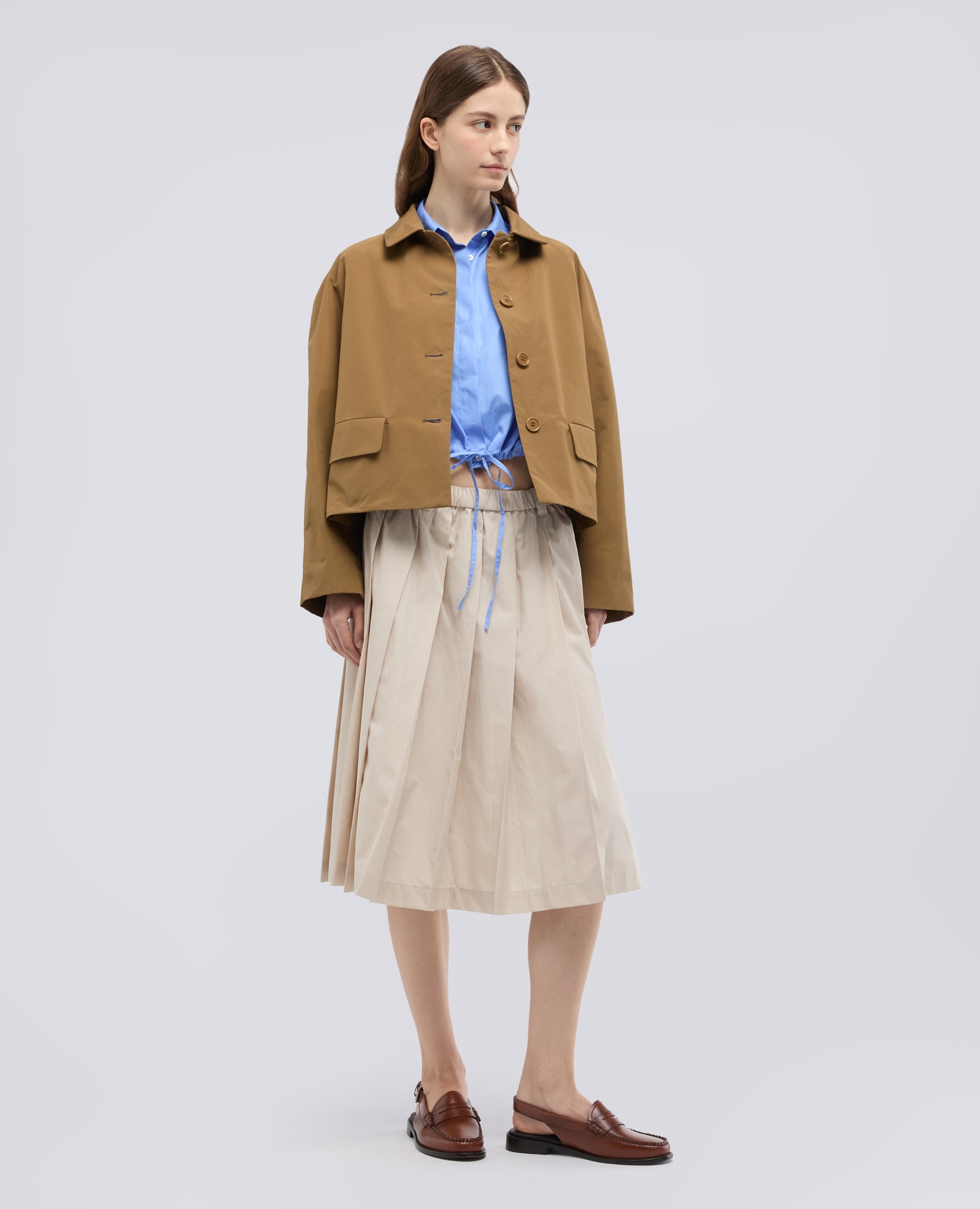 GONNA A PIEGHE IN POPELINE DI COTONE-BEIGE-BEIGE-BEIS-BEIGE-BEIGE