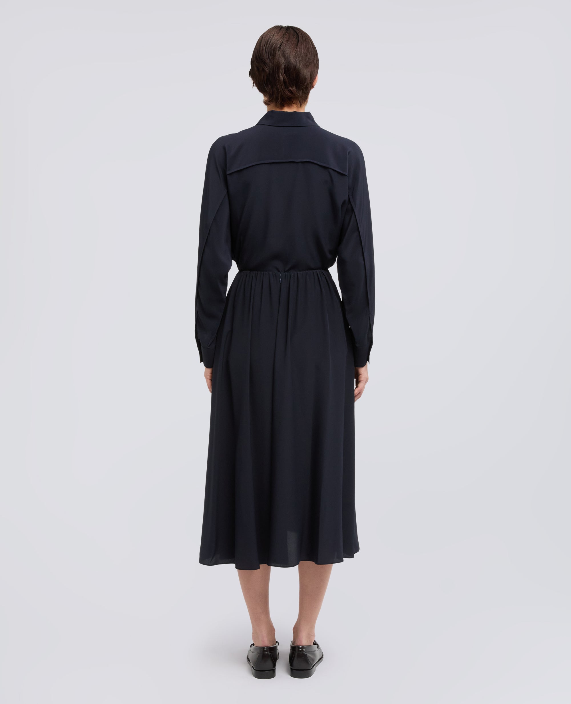 GONNA LUNGA IN CREPE DE CHINE DI SETA-NAVY-NAVY-AZUL MARINO-NAVY-NAVY