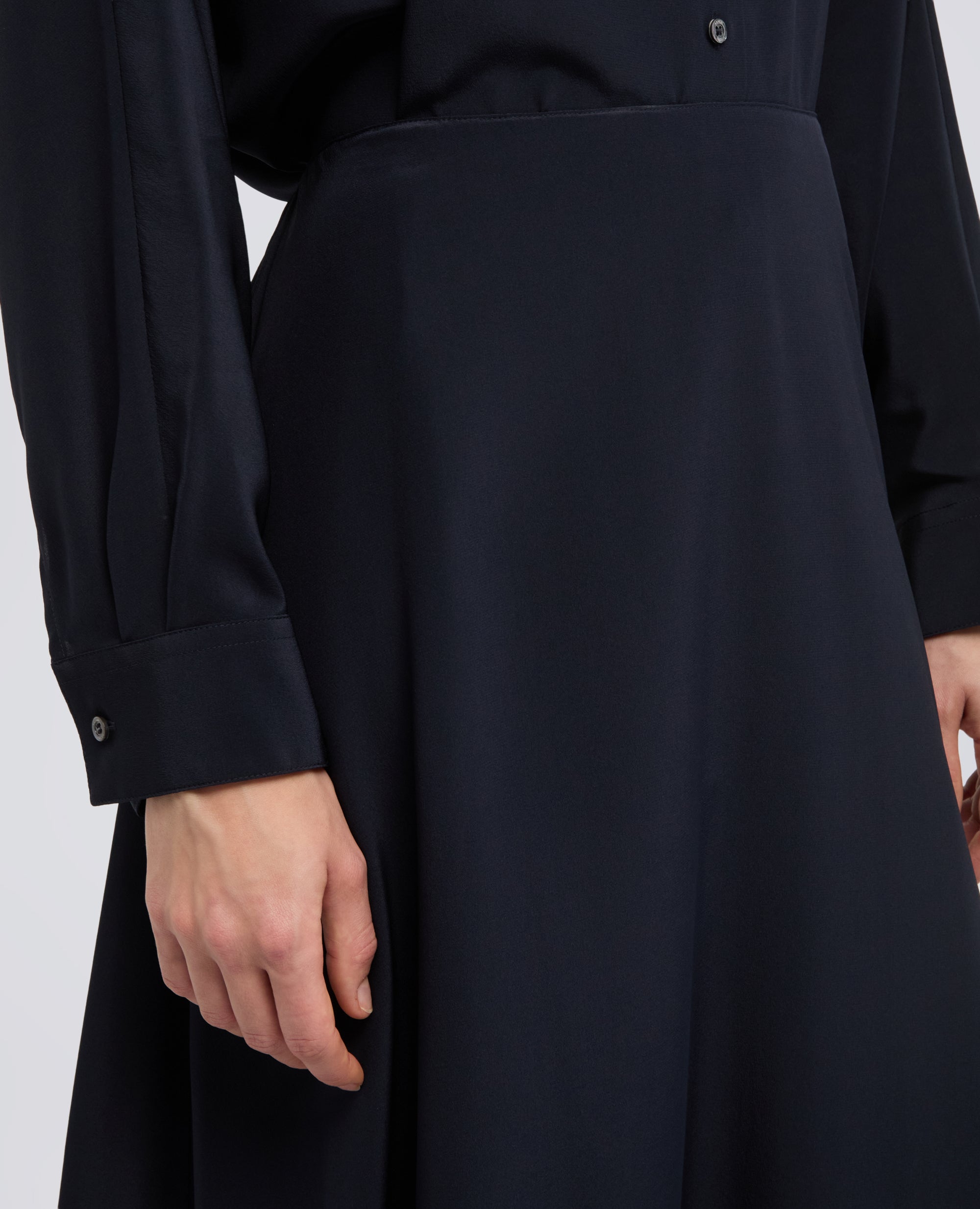 GONNA LUNGA IN CREPE DE CHINE DI SETA-NAVY-NAVY-AZUL MARINO-NAVY-NAVY