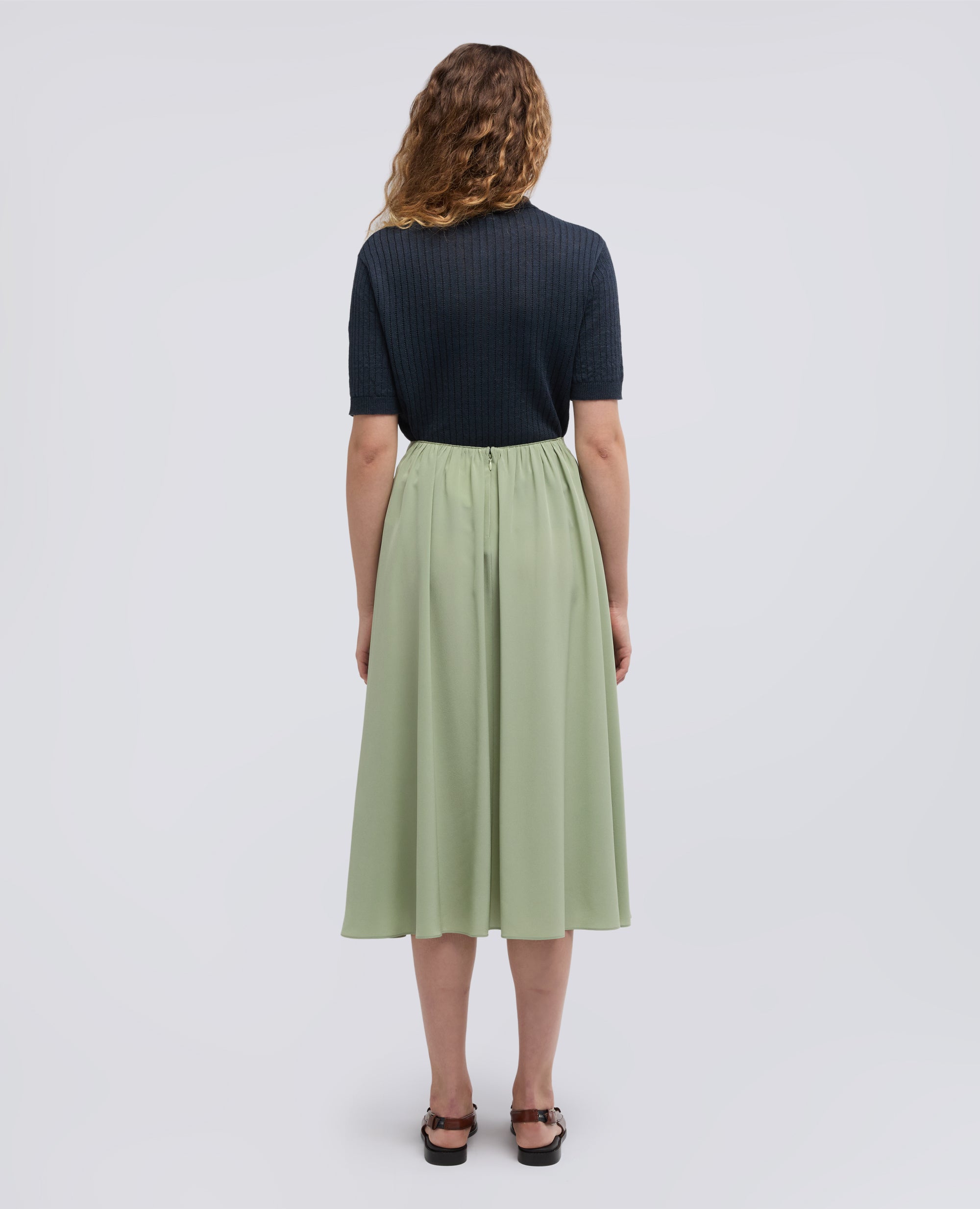 GONNA LUNGA IN CREPE DE CHINE DI SETA-VERDINO-LIGHT GREEN-VERDINO-VERDINO-VERDINO