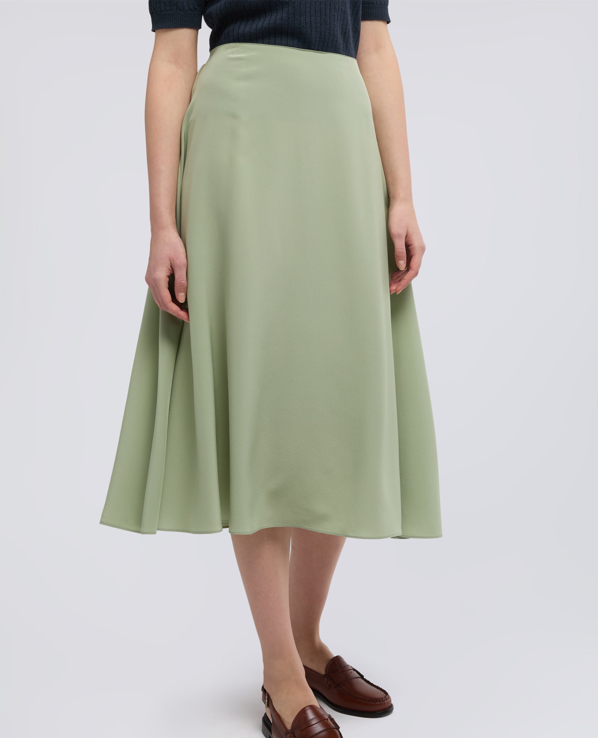 GONNA LUNGA IN CREPE DE CHINE DI SETA-VERDINO-LIGHT GREEN-VERDINO-VERDINO-VERDINO