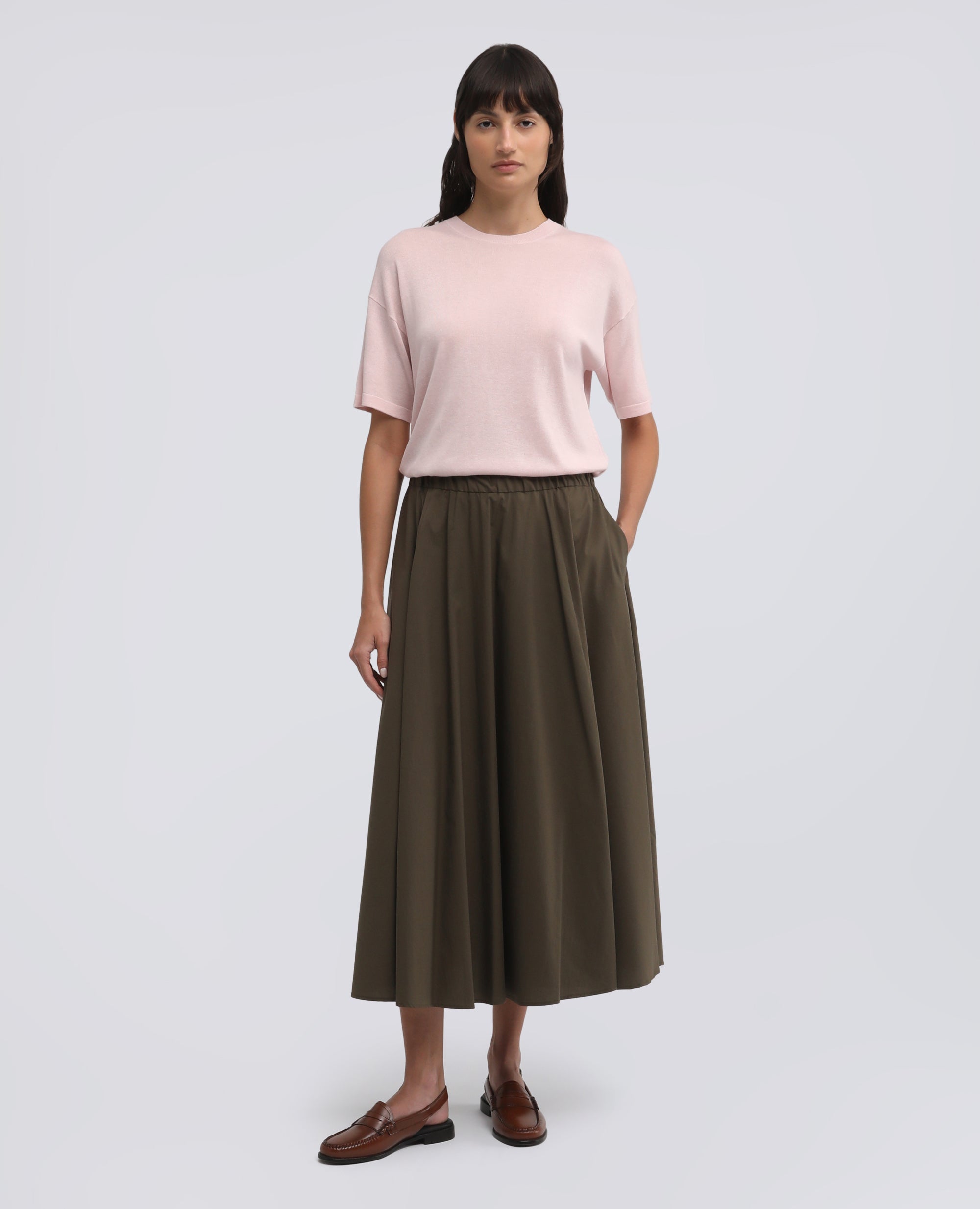 GONNA IN POPELINE COTONE E NYLON STRETCH-MILITARE-MILITARY-MILITAR-MILITAR-MILITAIRE