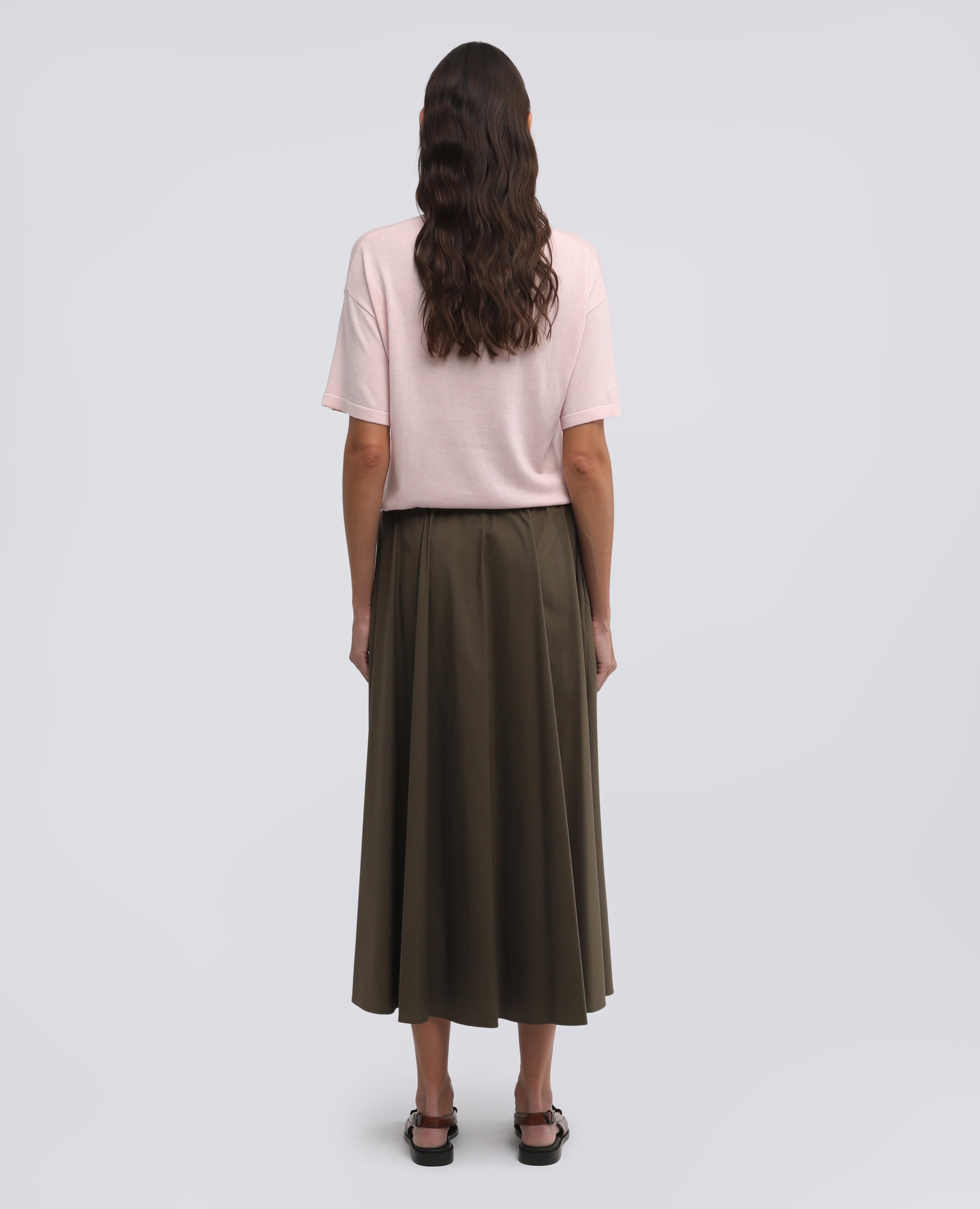 GONNA IN POPELINE COTONE E NYLON STRETCH-MILITARE-MILITARY-MILITAR-MILITAR-MILITAIRE