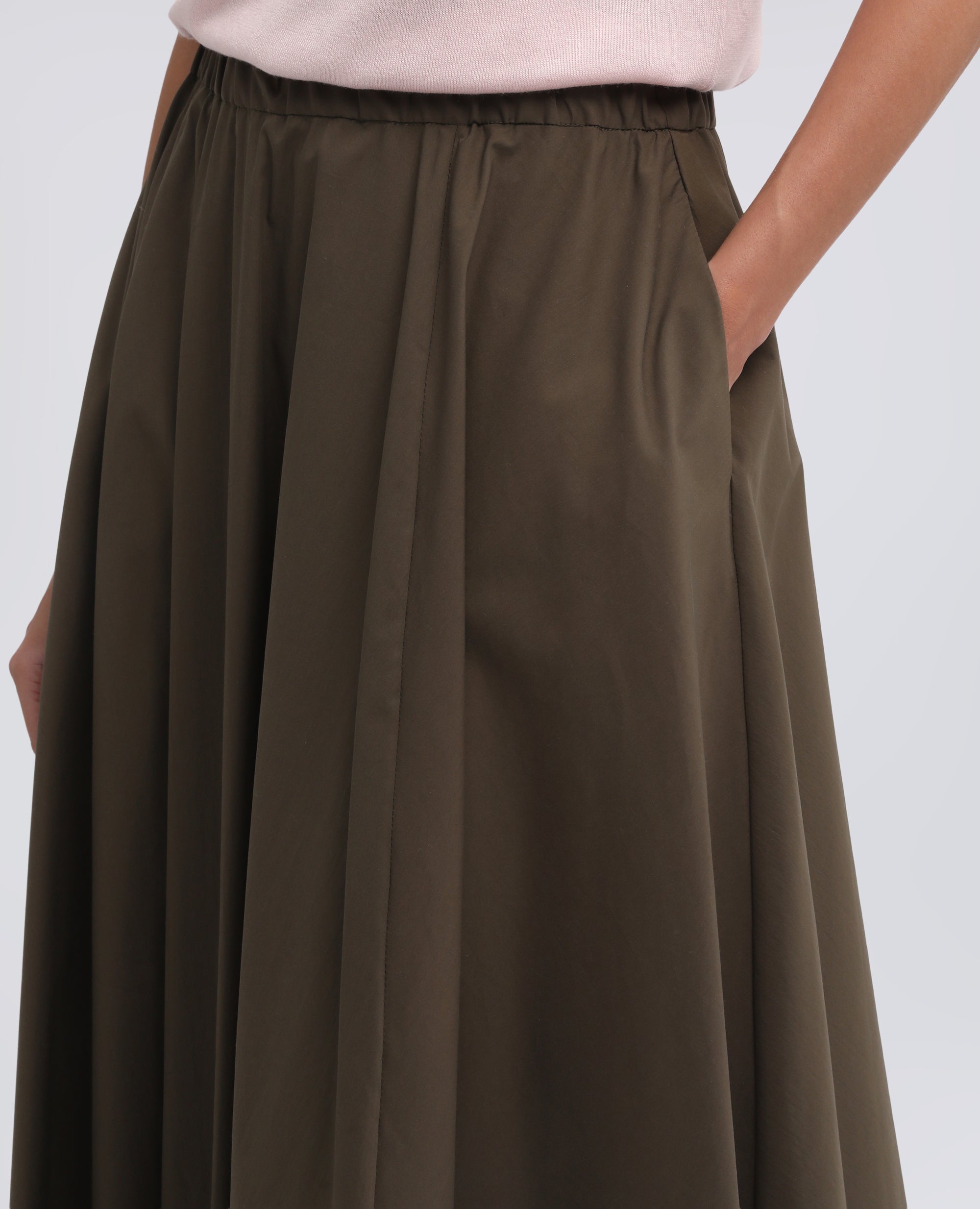 GONNA IN POPELINE COTONE E NYLON STRETCH-MILITARE-MILITARY-MILITAR-MILITAR-MILITAIRE