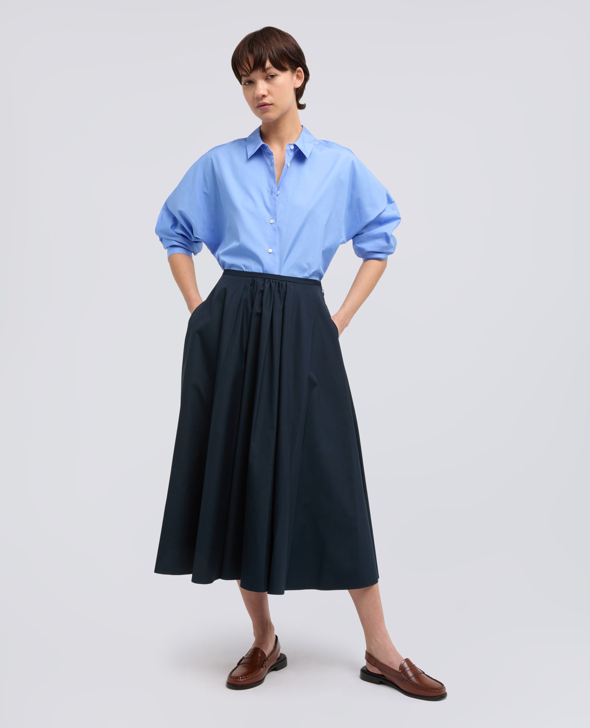 GONNA IN POPELINE COTONE-NAVY-NAVY-AZUL MARINO-NAVY-NAVY