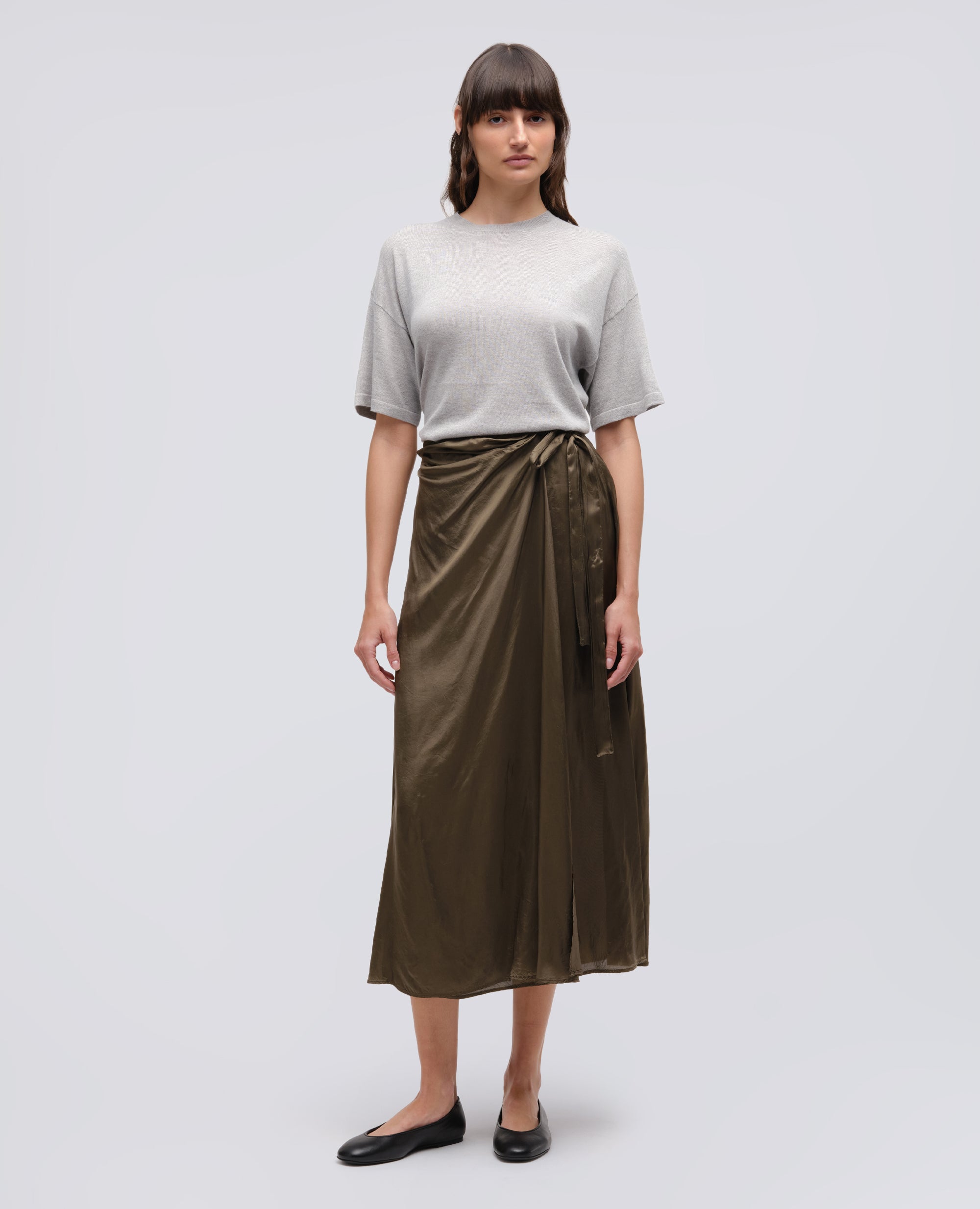 GONNA A PORTAFOGLIO IN TWILL DI VISCOSA-MILITARE-MILITARY-MILITAR-MILITAR-MILITAIRE