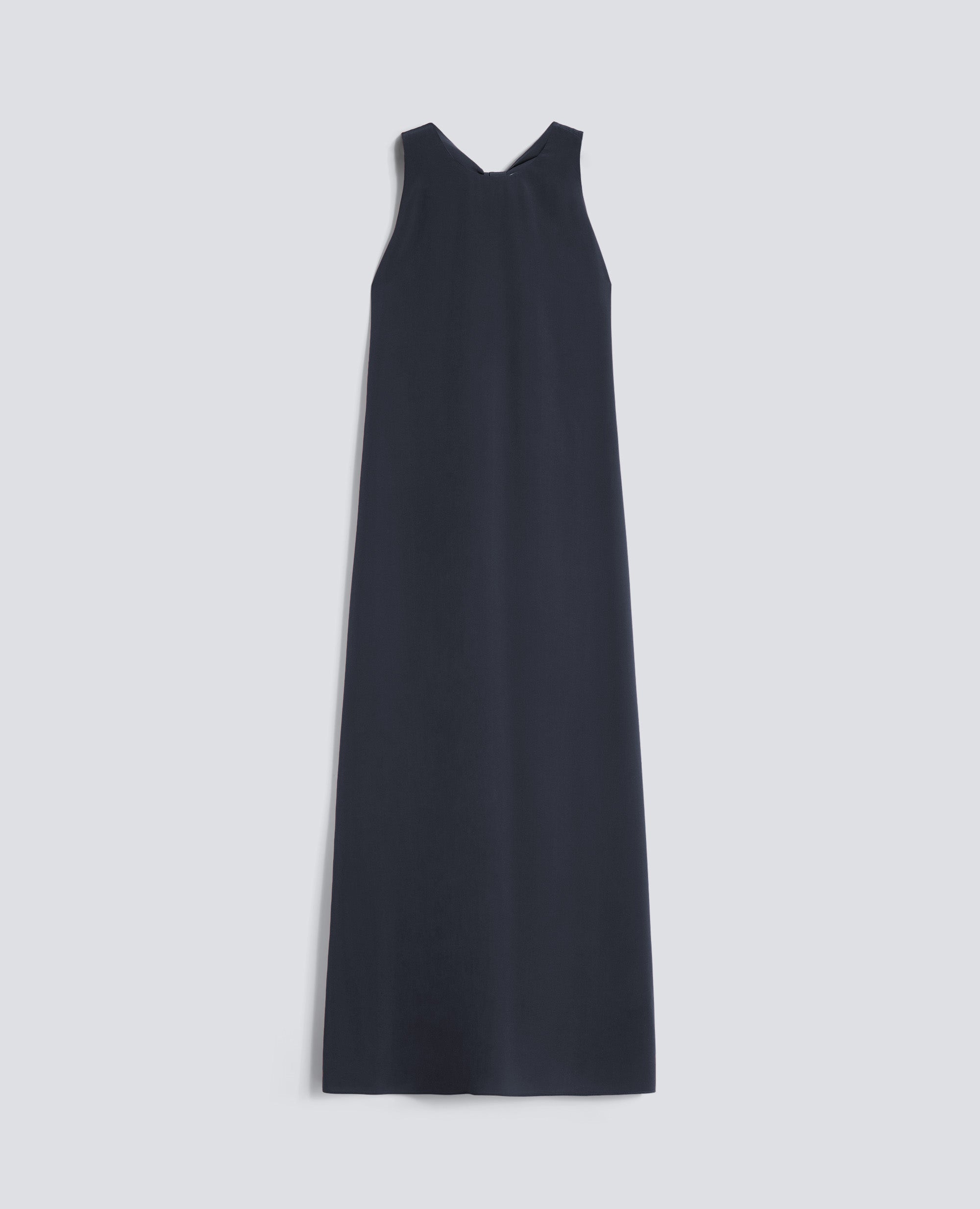 ABITO LUNGO IN CREPE DE CHINE DI SETA-NAVY-NAVY-AZUL MARINO-NAVY-NAVY