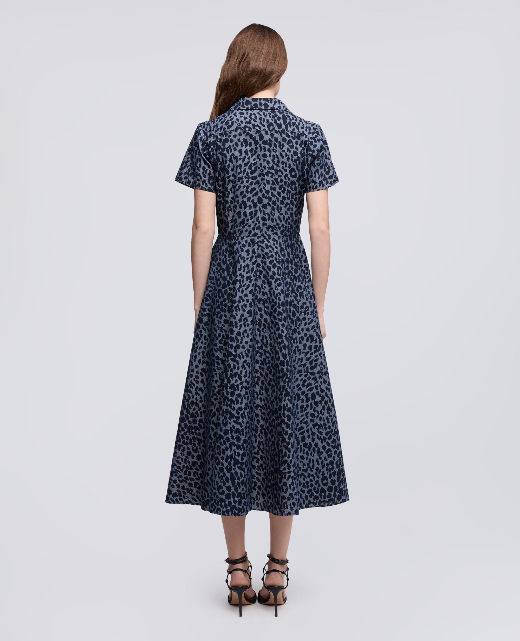 ABITO IN CHAMBRAY DI COTONE GIAPPONESE STAMPATO-ANIMALIER-ANIMALIER-ANIMALIER-ANIMALIER-ANIMALIER