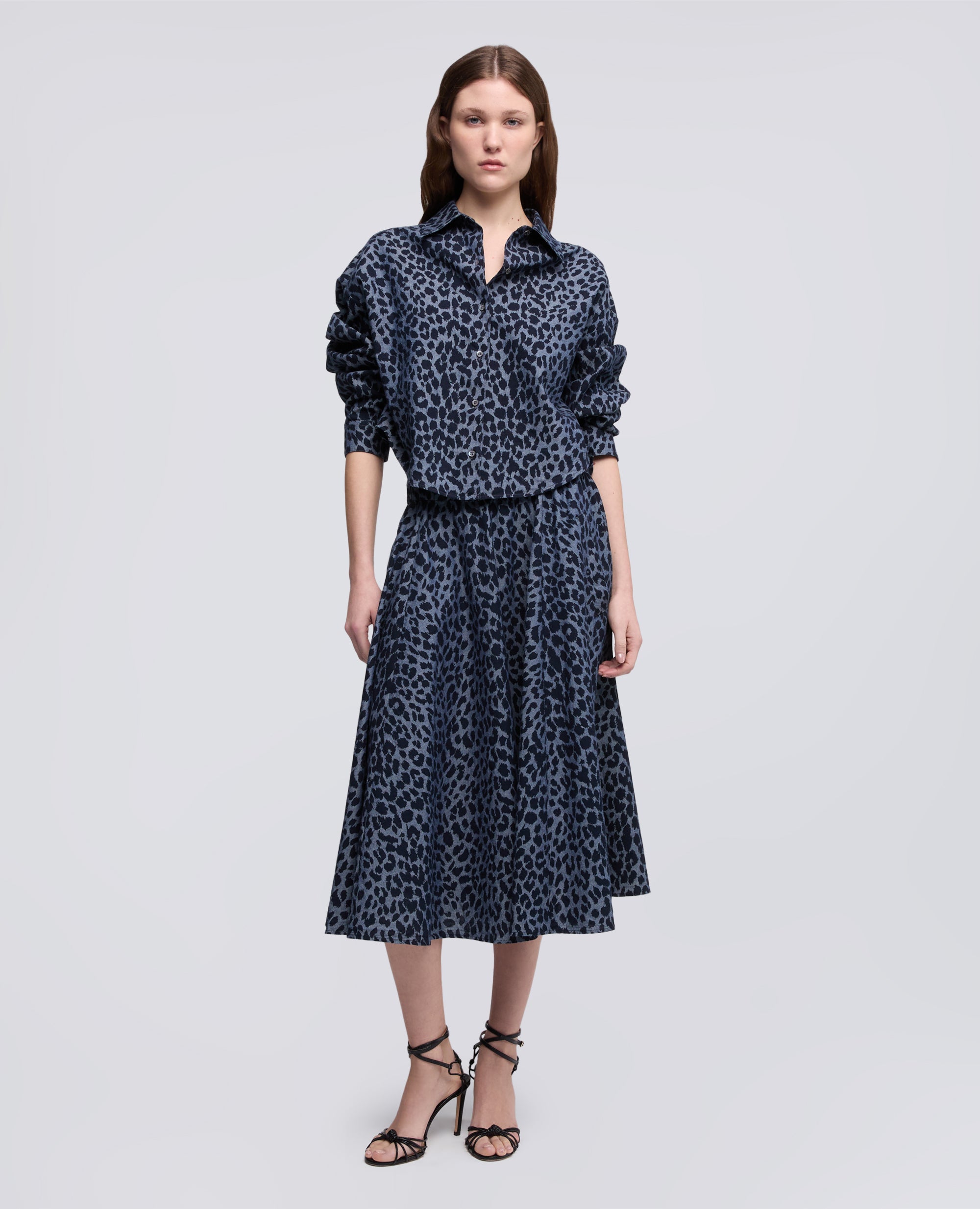 CAMICIA IN CHAMBRAY DI COTONE GIAPPONESE STAMPATO-ANIMALIER-ANIMALIER-ANIMALIER-ANIMALIER-ANIMALIER