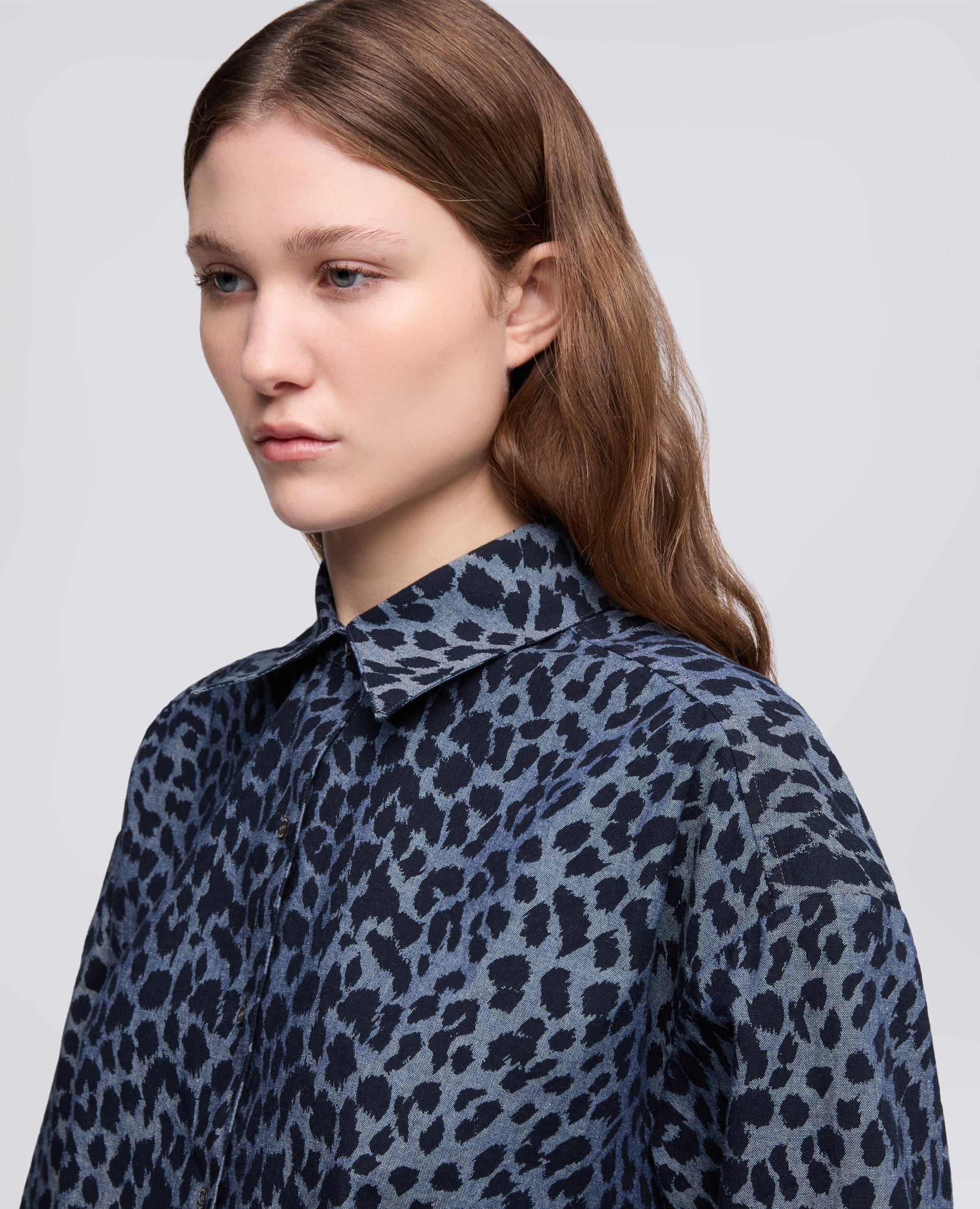 CAMICIA IN CHAMBRAY DI COTONE GIAPPONESE STAMPATO-ANIMALIER-ANIMALIER-ANIMALIER-ANIMALIER-ANIMALIER
