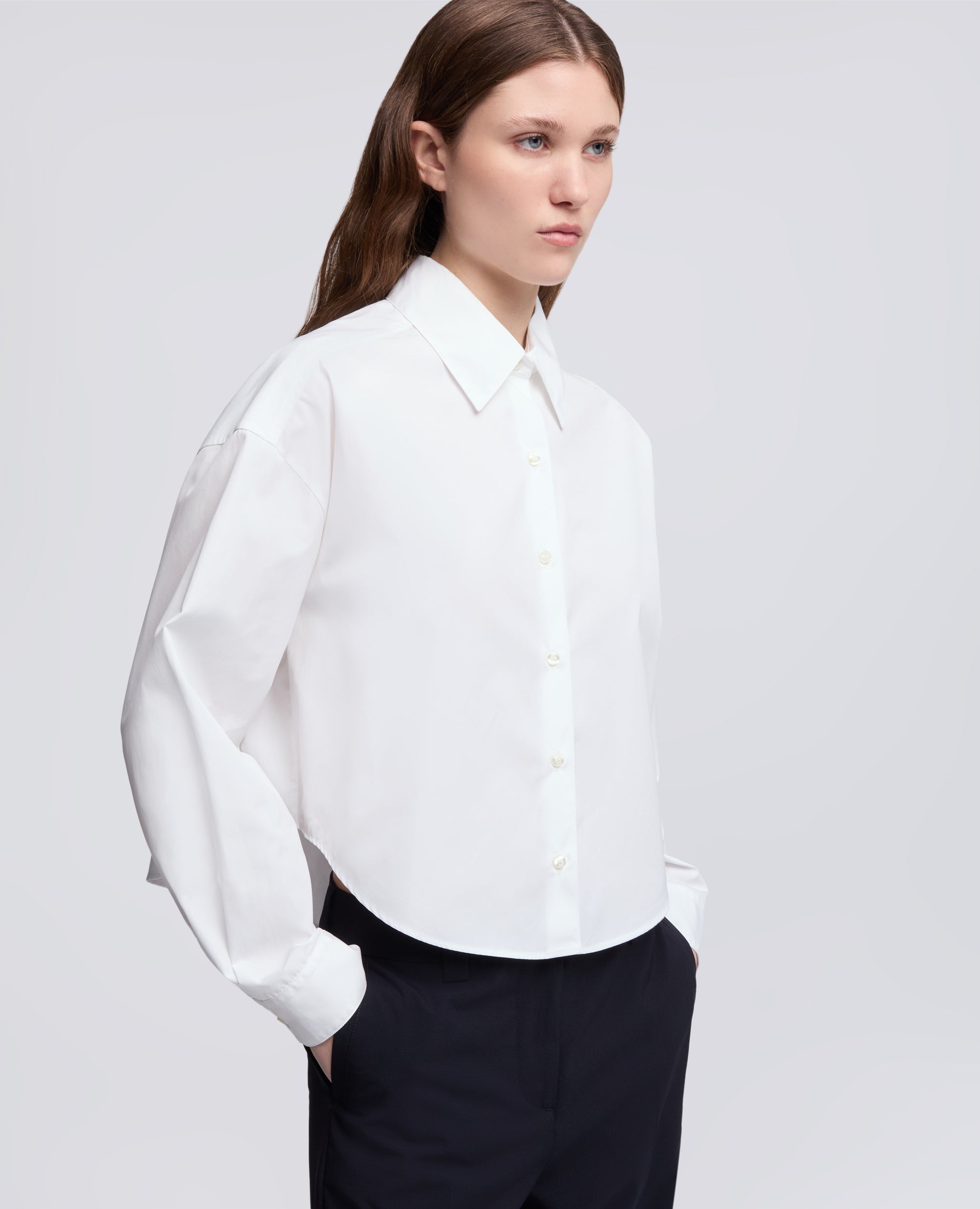 CAMICIA IN POPELINE DI COTONE-BIANCO-WHITE-BLANCO-WEISS-BLANC